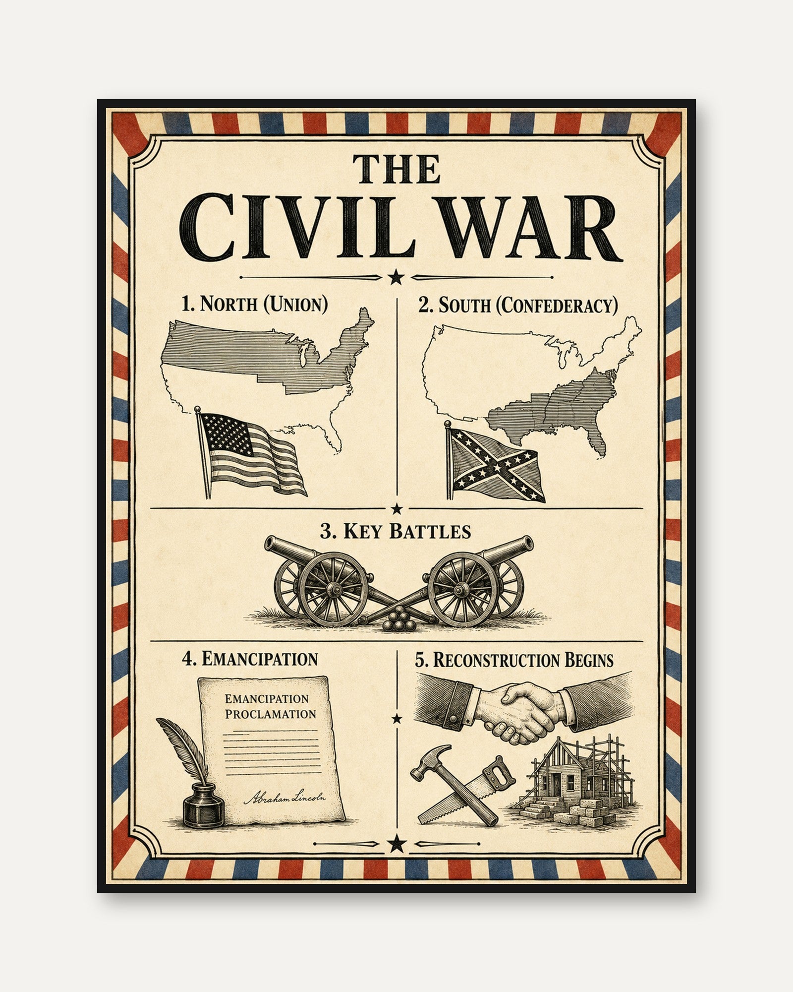 Civil War Poster – American History Print - framed