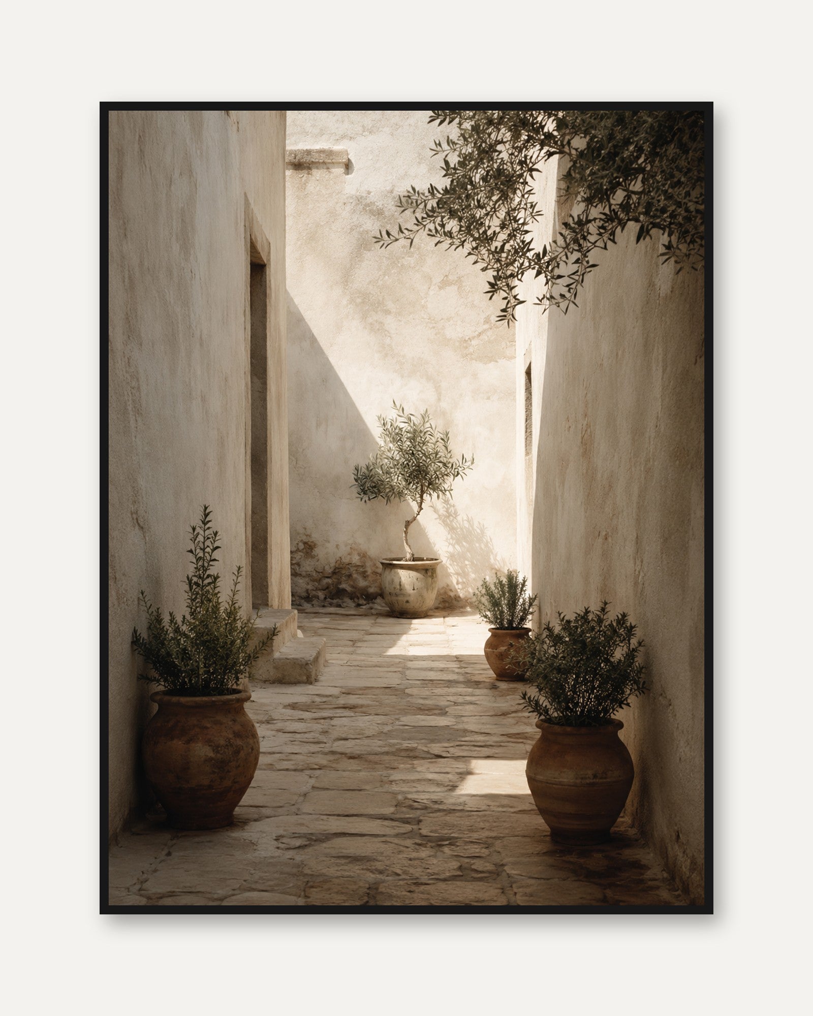 Mediterranean Courtyard Wall Art: Rustic Terracotta Pots - framed