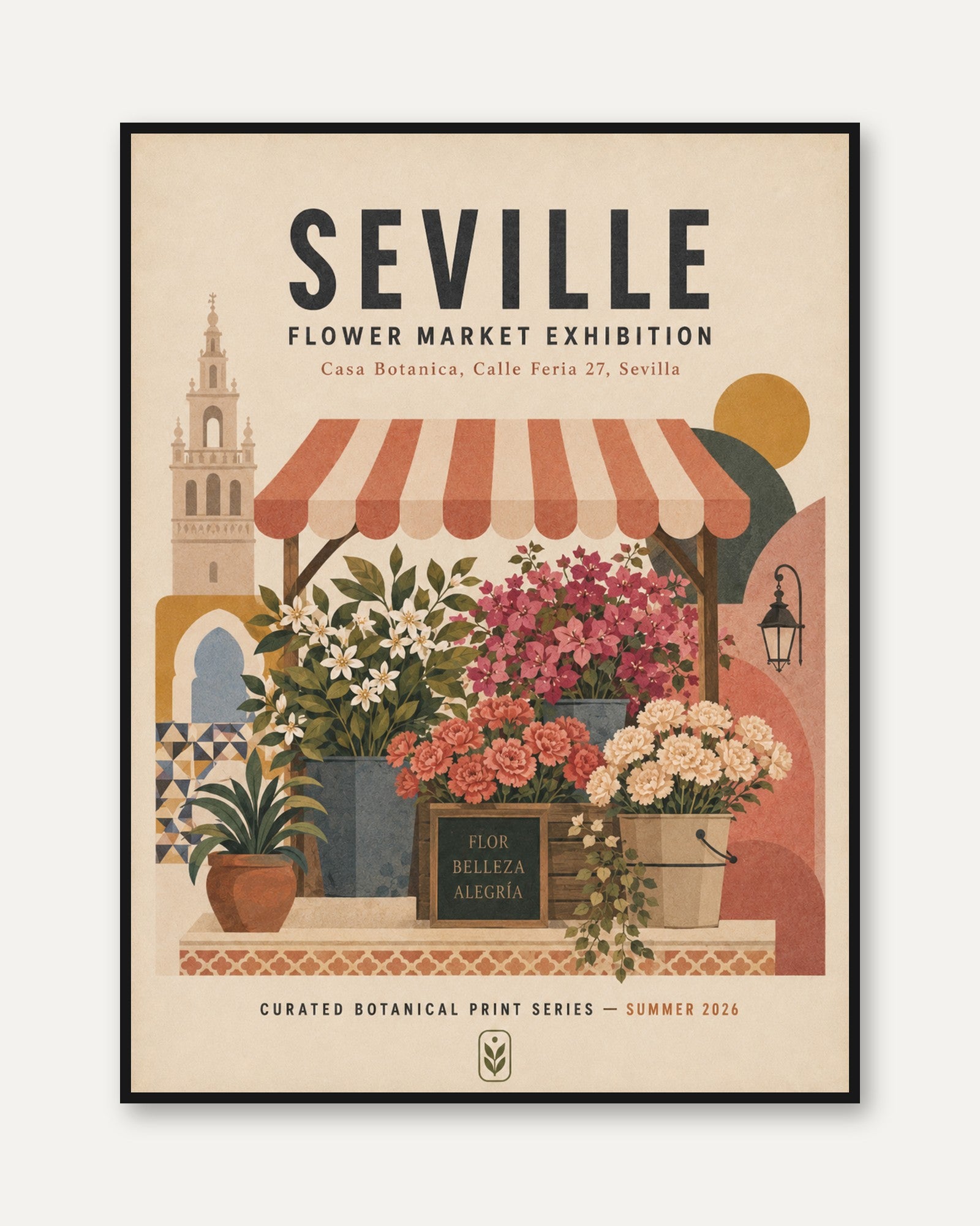 Seville Flower Market Print — Vintage Botanical Travel Poster - framed