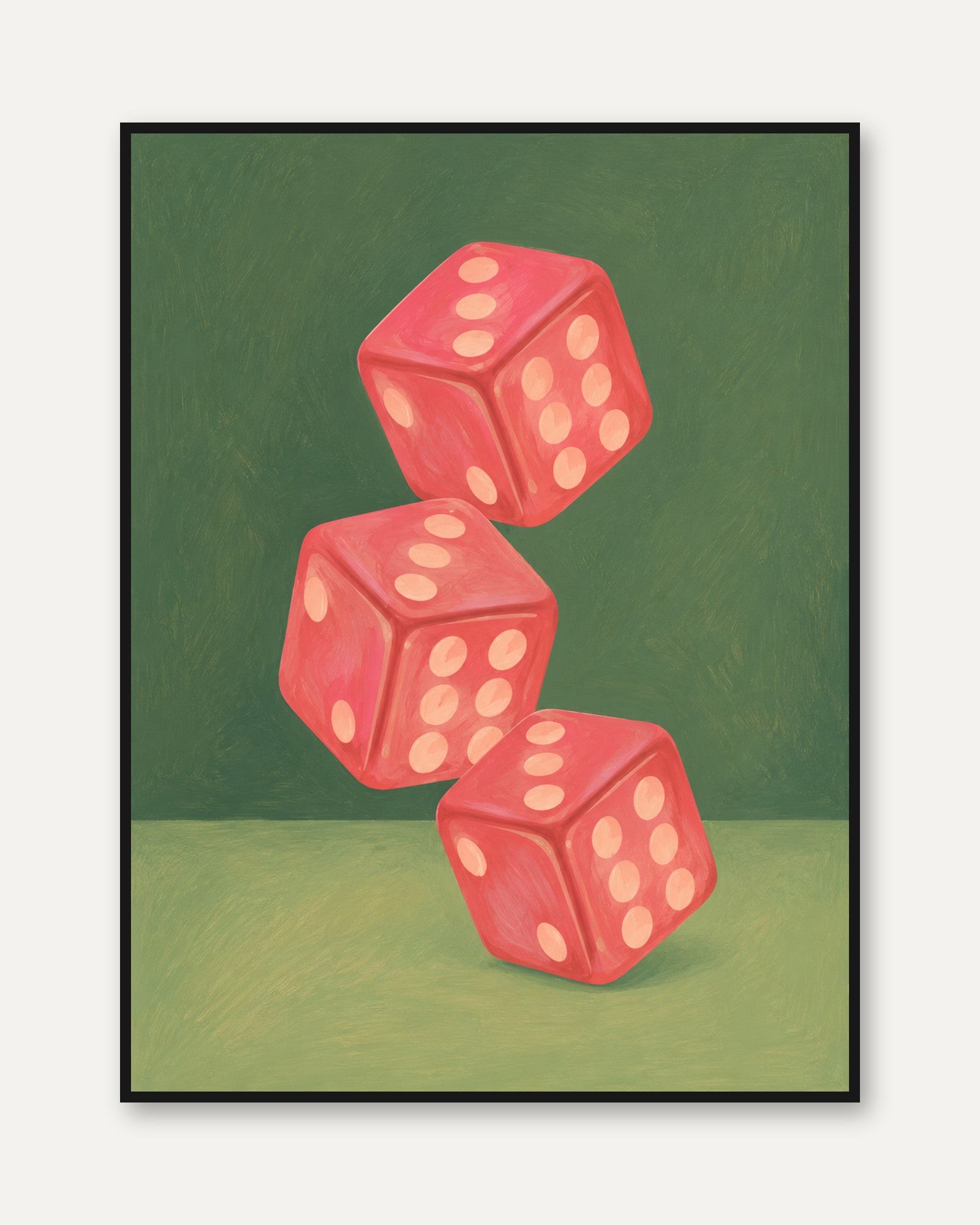 Red Dice Wall Art – Retro Game Room Decor - framed