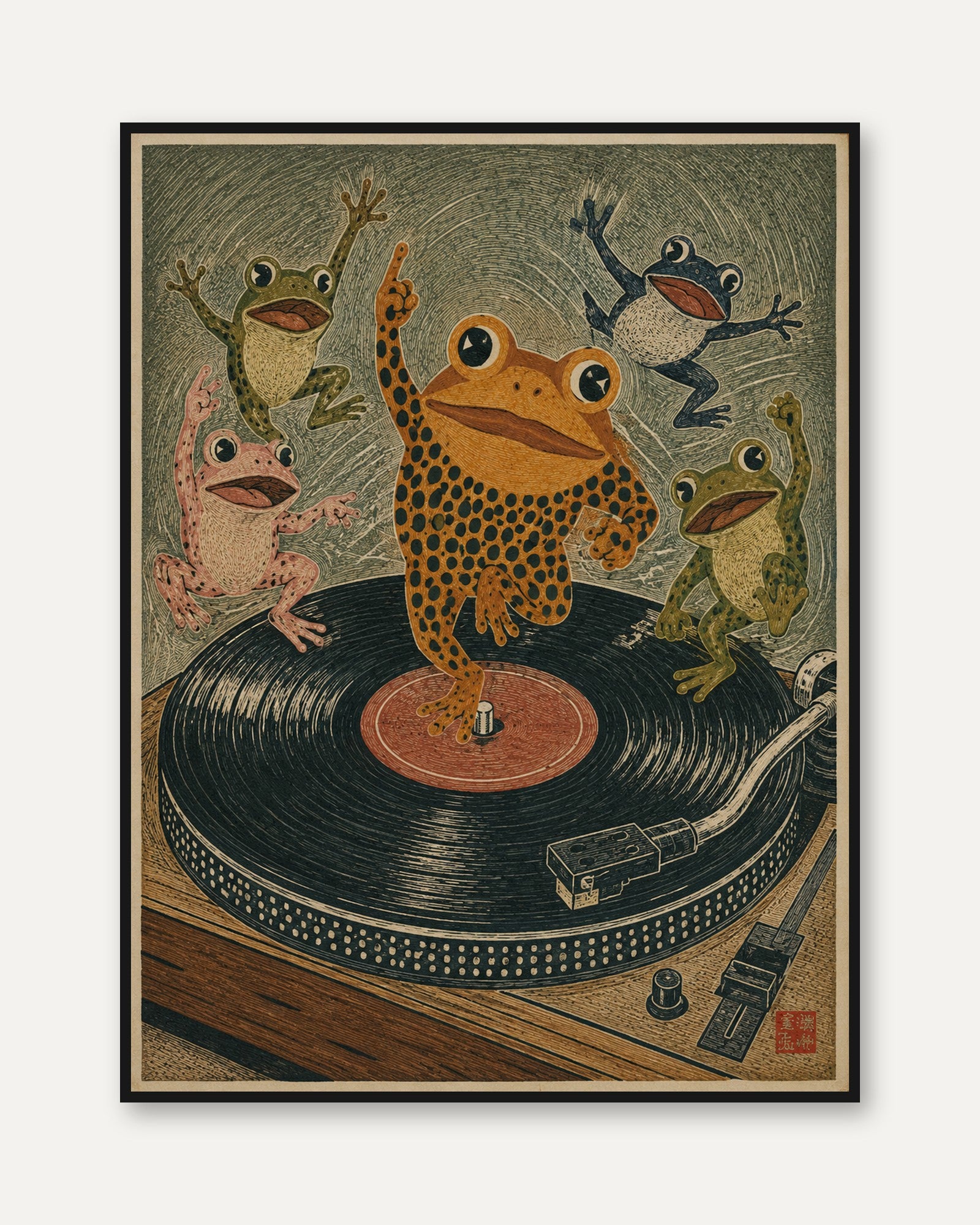 Frog Turntable Wall Art - framed