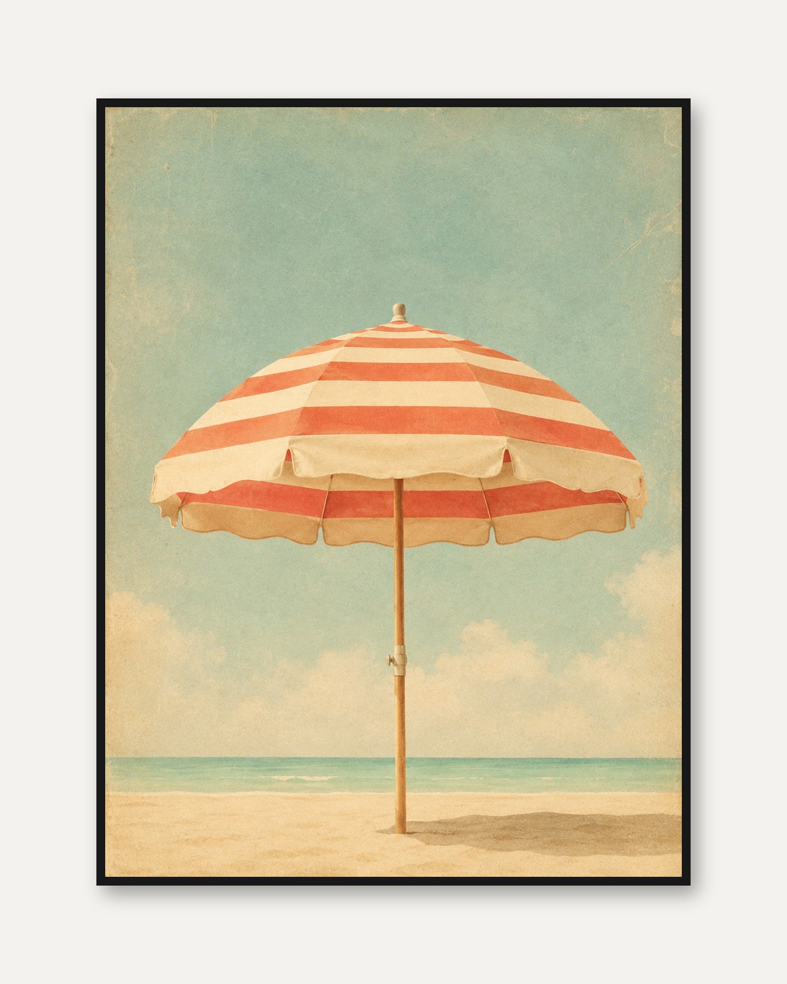 Beach Umbrella Wall Art – Coastal Print - framed