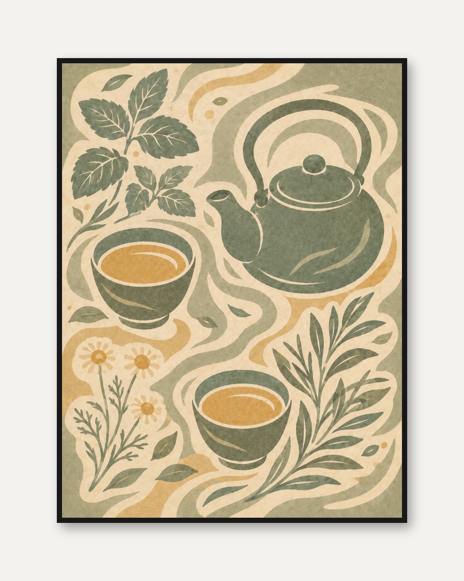 Herbal Tea Ceremony Art Print: Vintage Botanical Kitchen Poster - framed