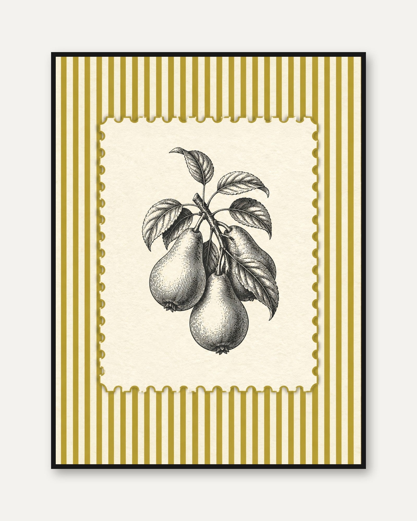 Pear Botanical Print – Vintage Fruit Wall Art - framed
