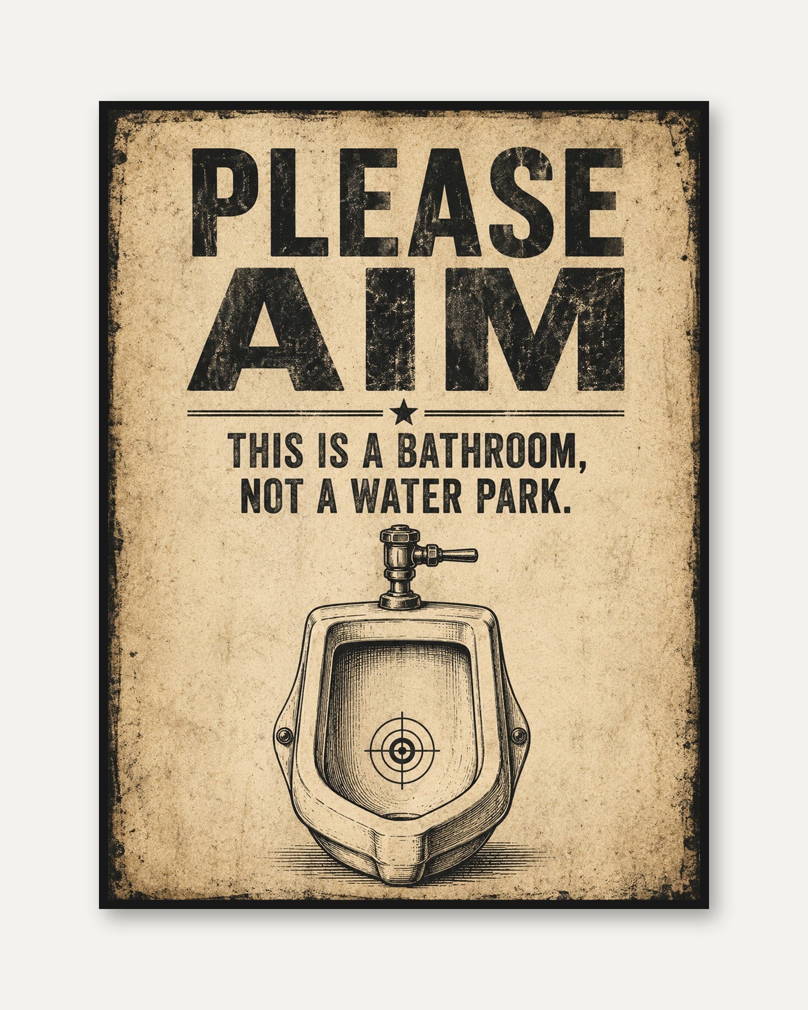 Funny Bathroom Wall Art – Please Aim Sign - framed