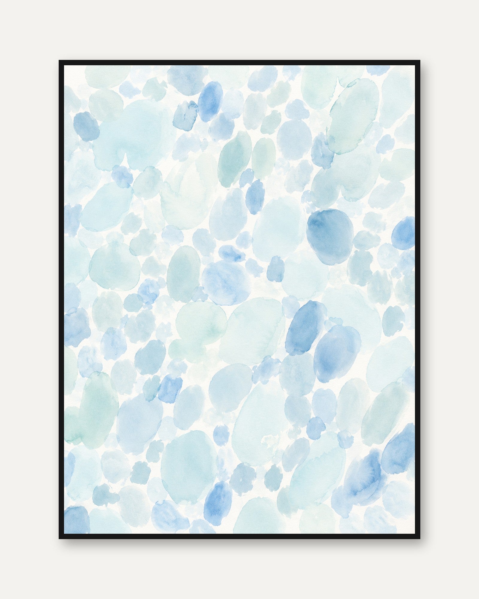 Watercolor Pebbles Print – Blue Abstract Wall Art - framed