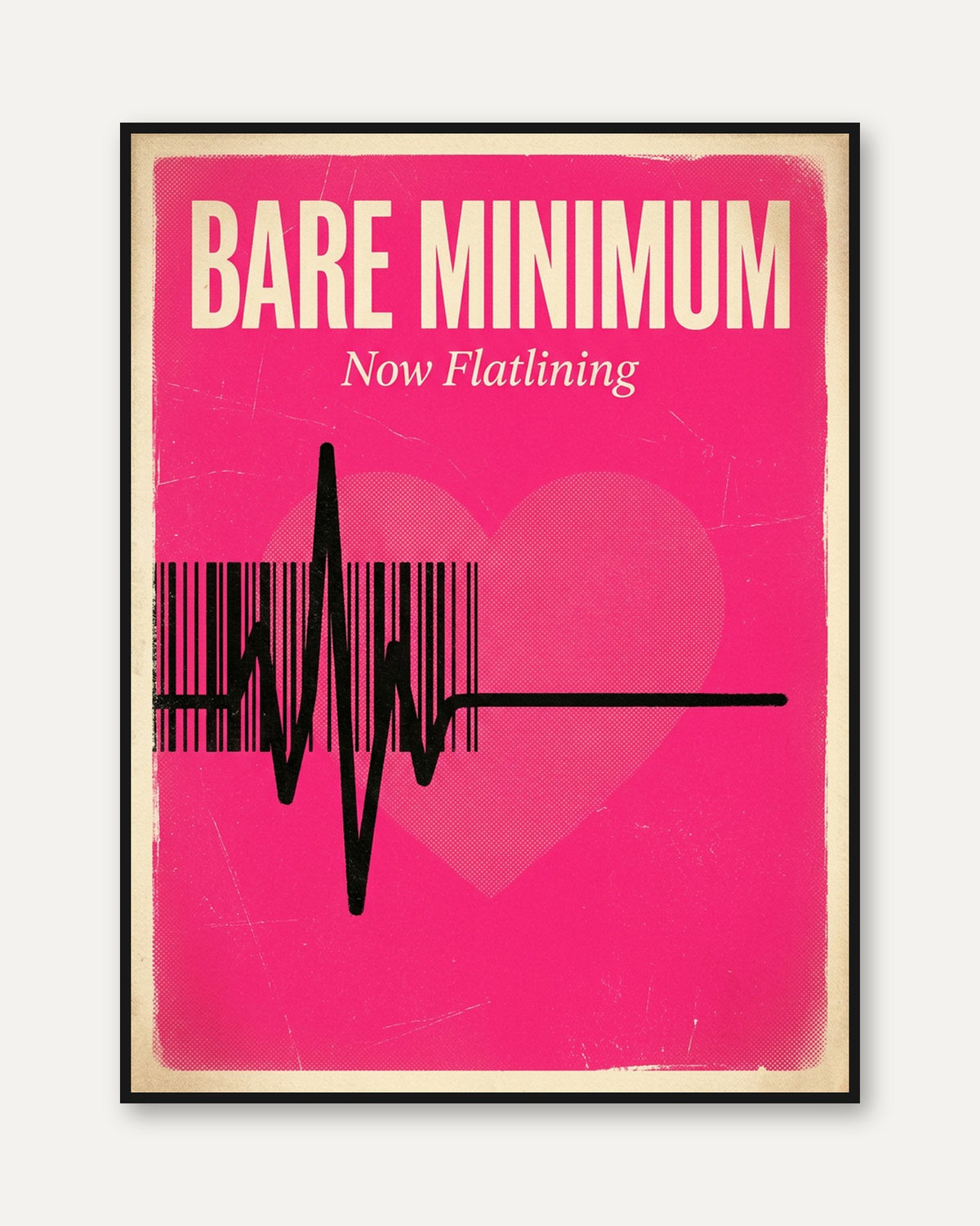 Bare Minimum Poster: Retro Pink Heartbeat Barcode Art Print - framed
