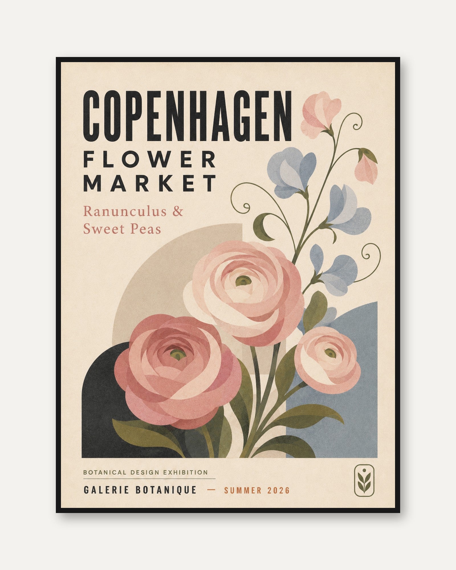 Copenhagen Flower Market Print — Vintage Botanical Poster - framed