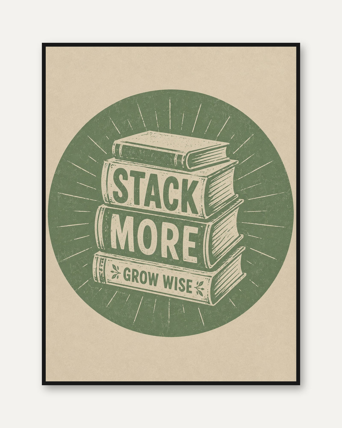 Stack More Grow Wise Print: Vintage Library Art - framed