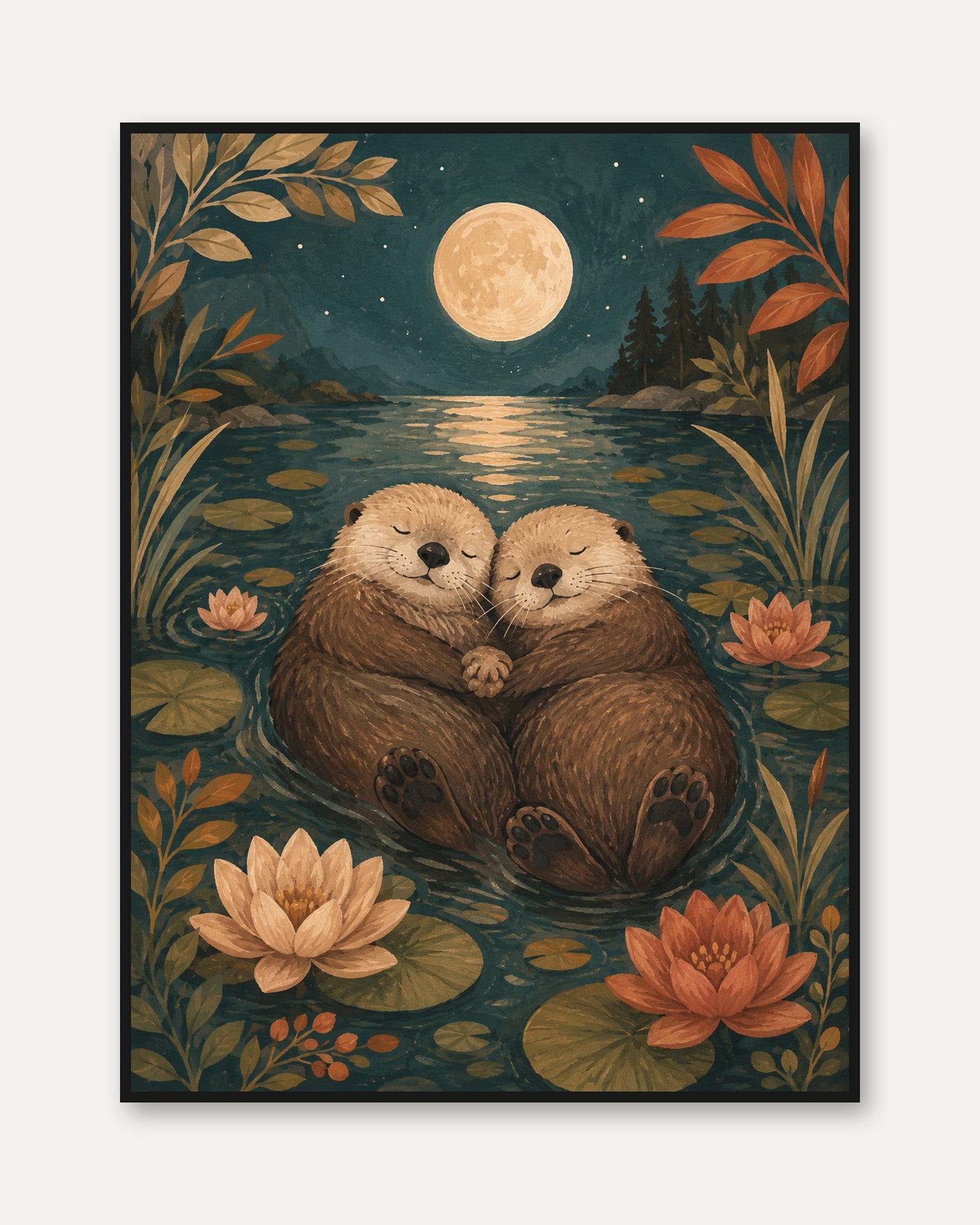Otter Wall Art – Moonlight Lake Print - framed