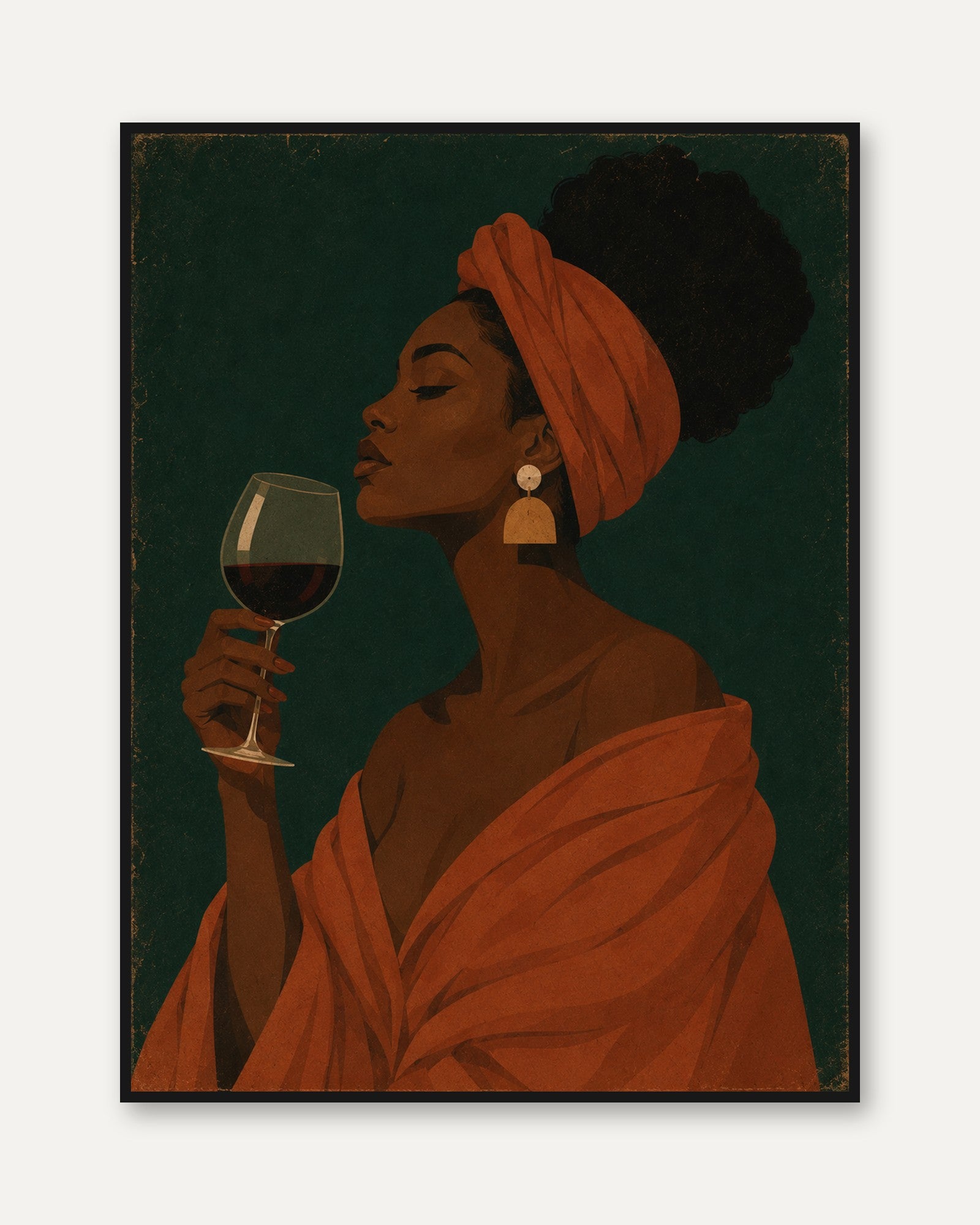 African Woman Wine Portrait Print - framed