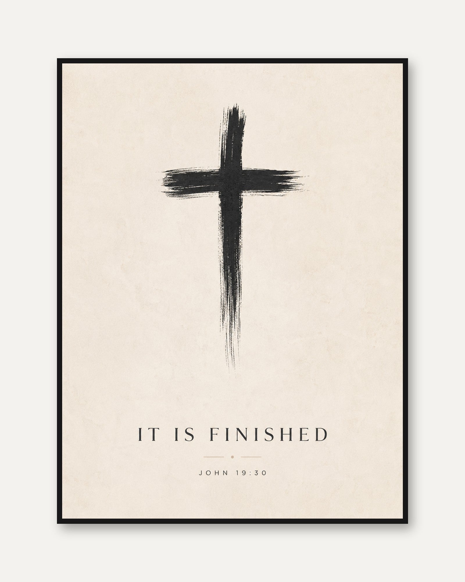 It Is Finished Cross Print: Minimalist Black Brushstroke Art - framed