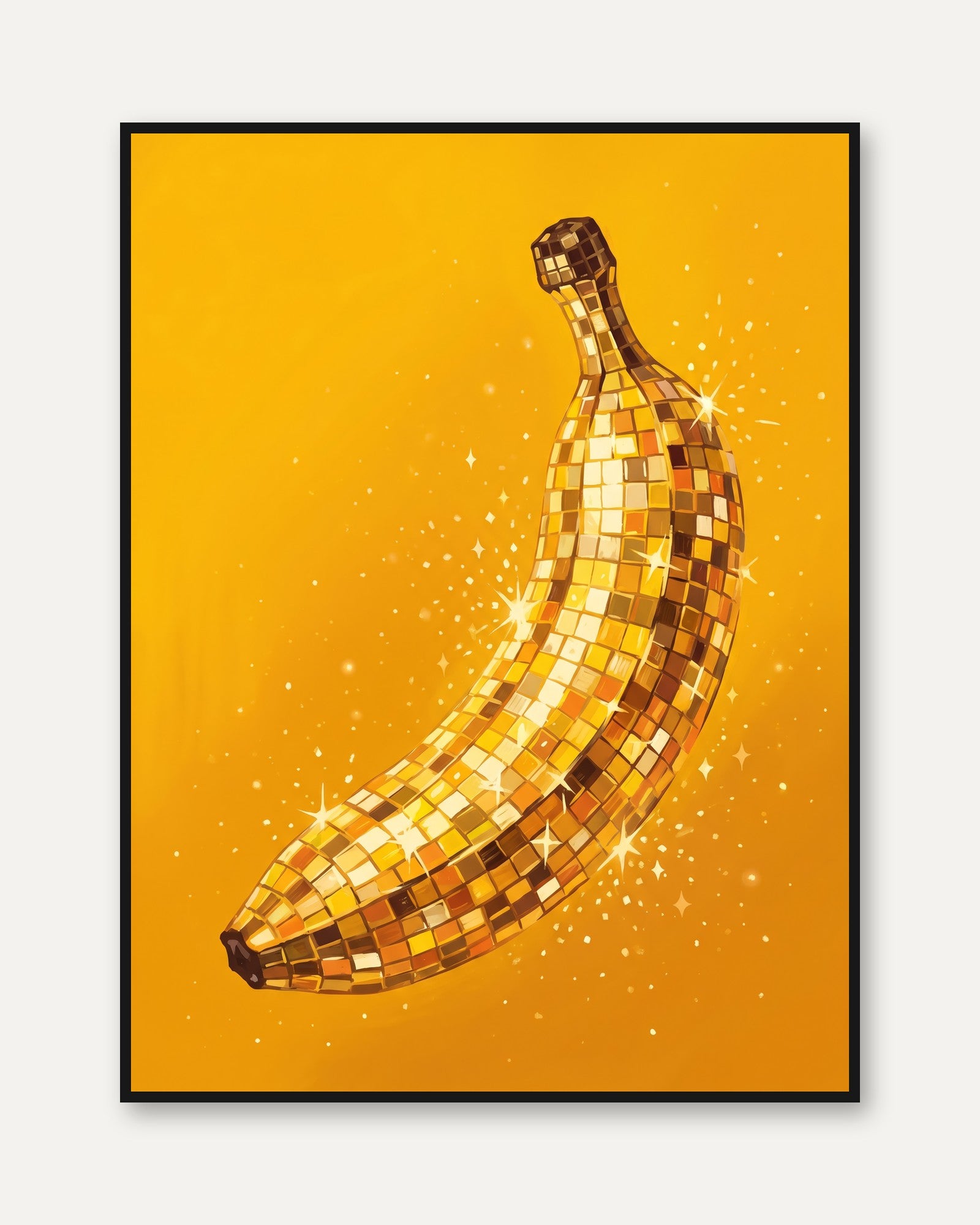 Banana Mosaic Print: Retro Disco Pop Art (Kitchen Wall Decor - framed