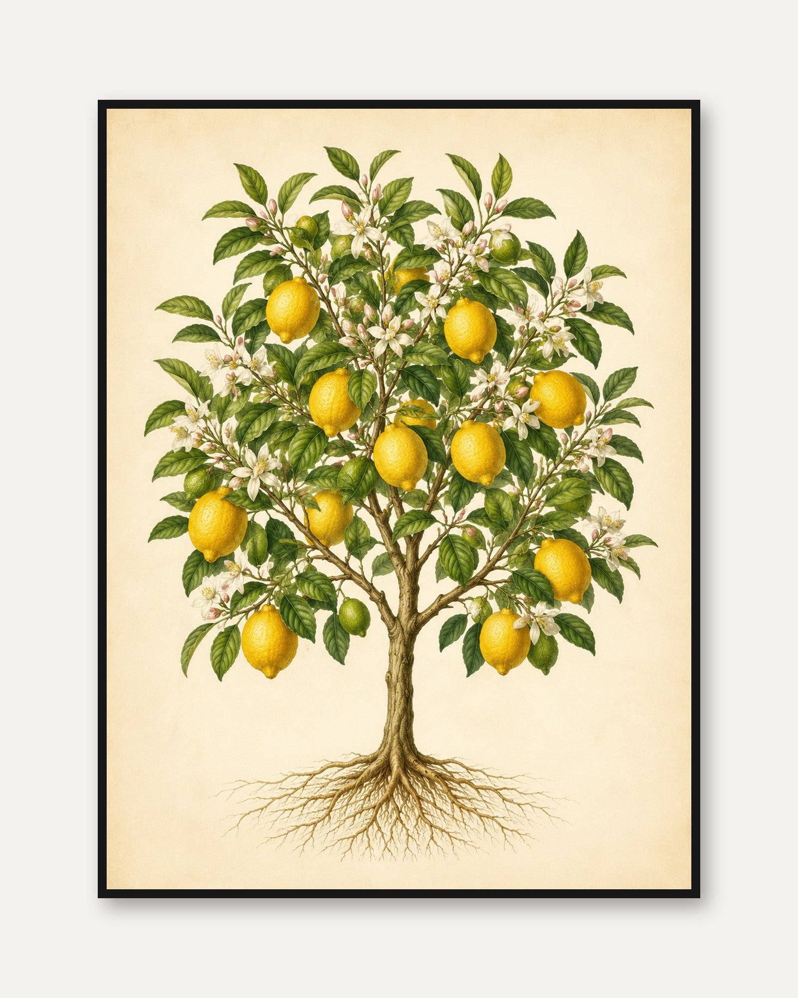 Lemon Tree Botanical Print — Vintage Citrus Illustration - framed