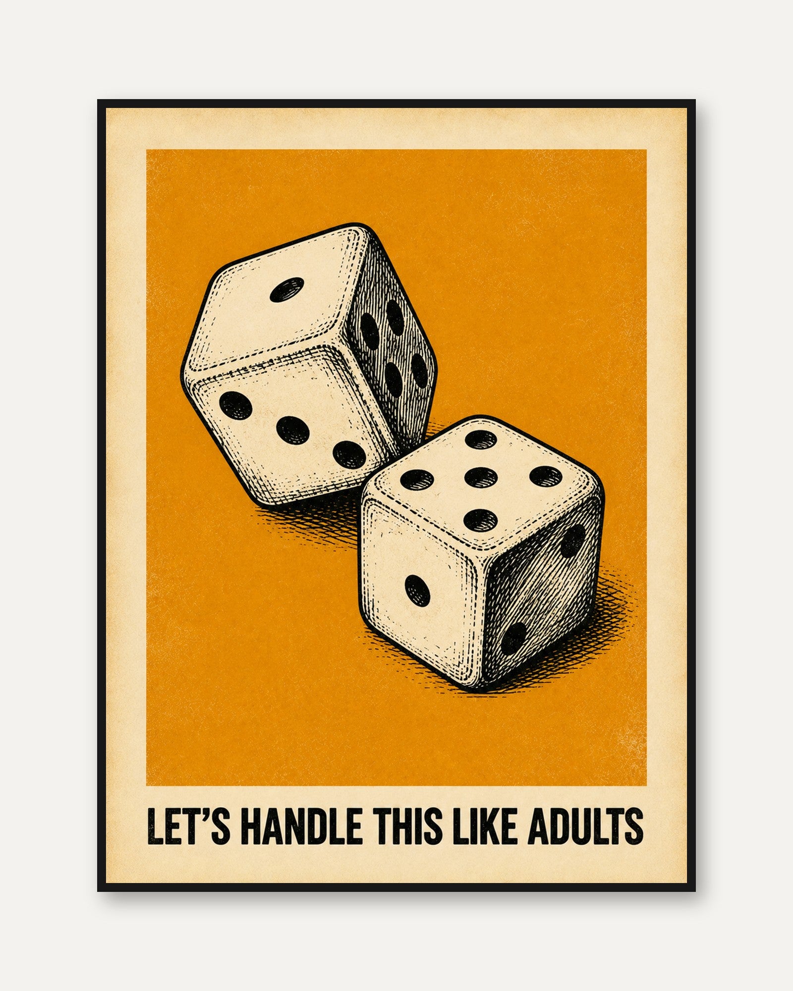 Vintage Dice Art Print: Retro Orange Game Room Poster - framed