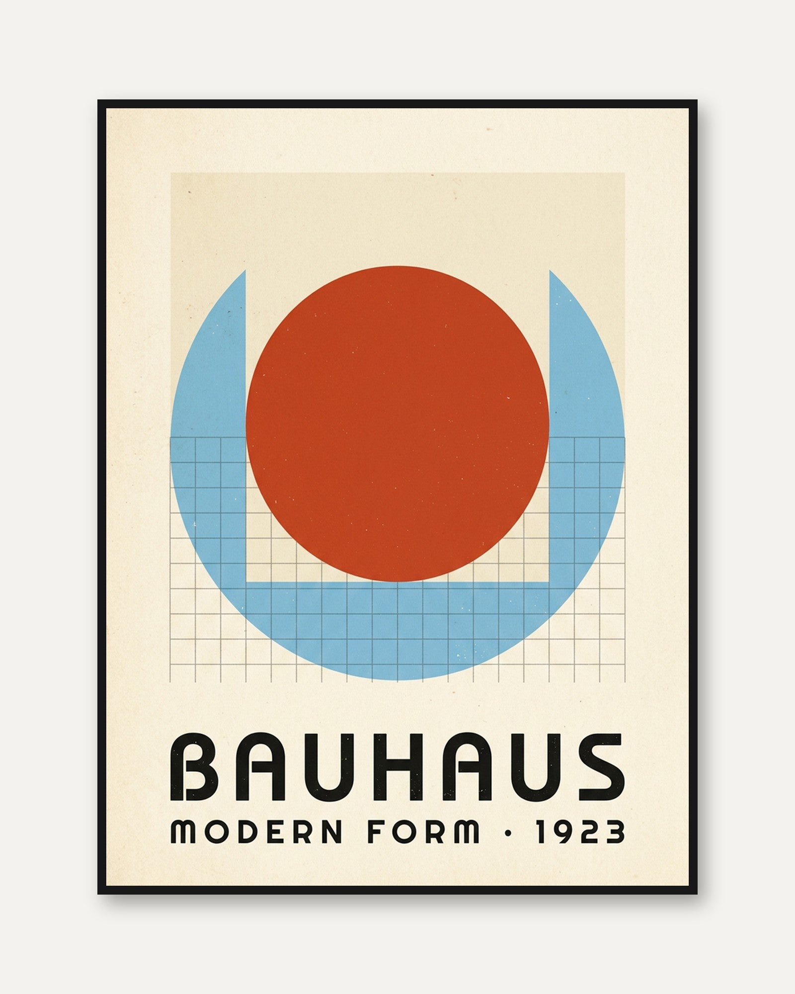 Bauhaus Geometric Art Print: Red Circle Blue Modernist Design - framed