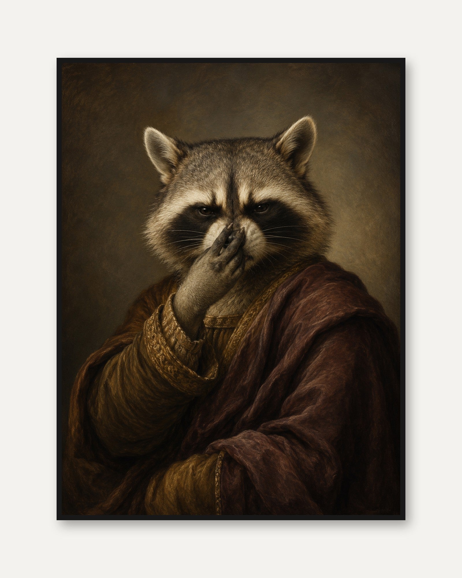 Funny Bathroom Poster Renaissance Raccoon Portrait Print: Whimsical - framed