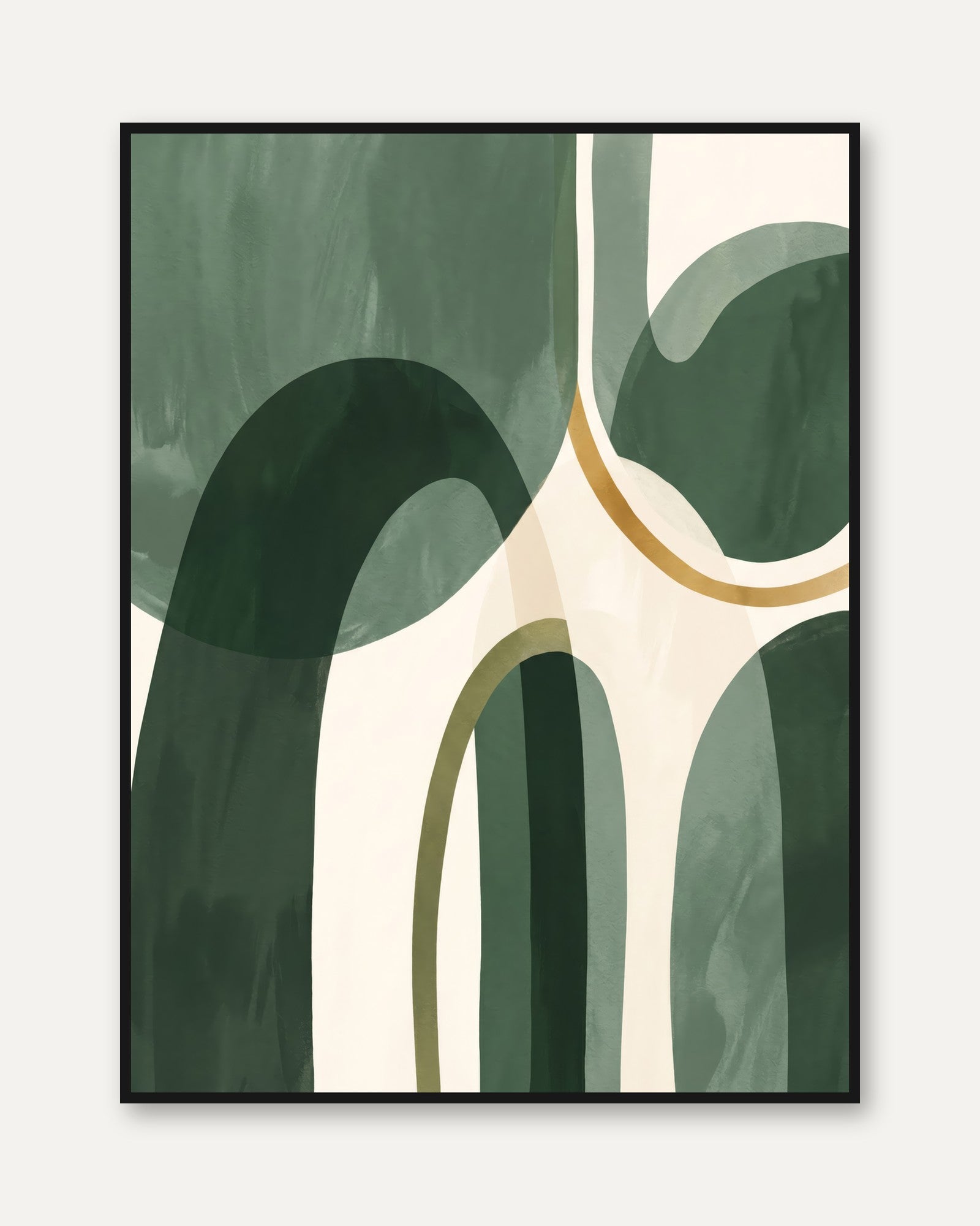 Mid-Century Modern Art Print: Green & Gold Organic Shapes - framed