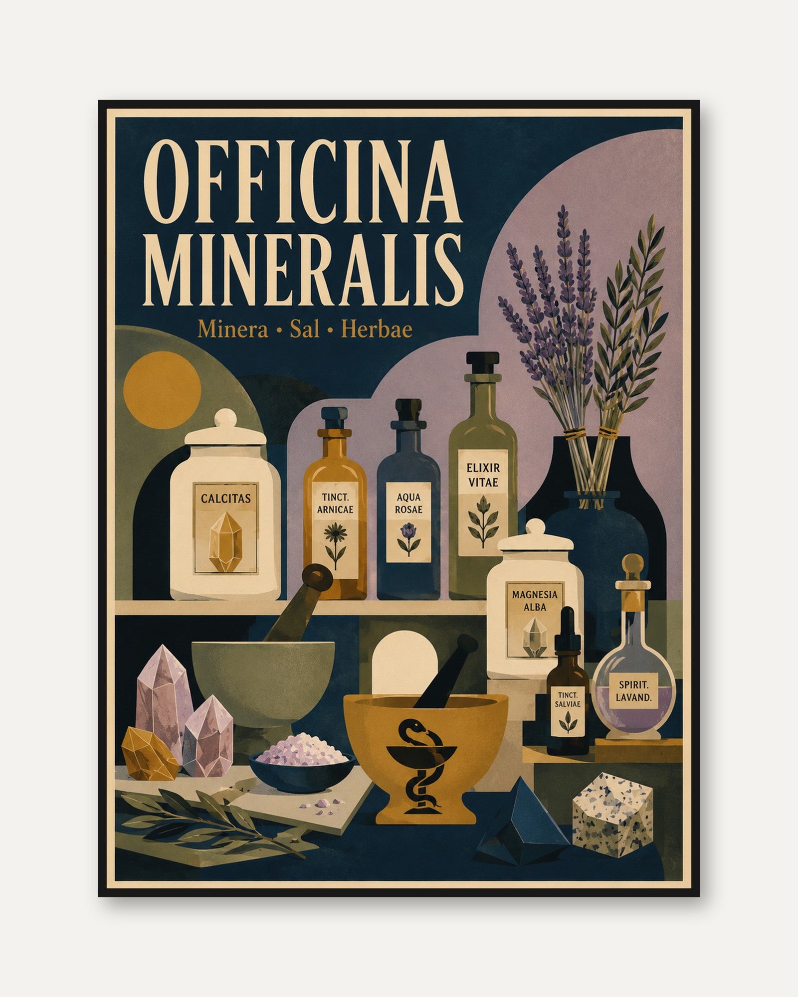 Apothecary Botanical Print: Vintage Mineral Art - framed