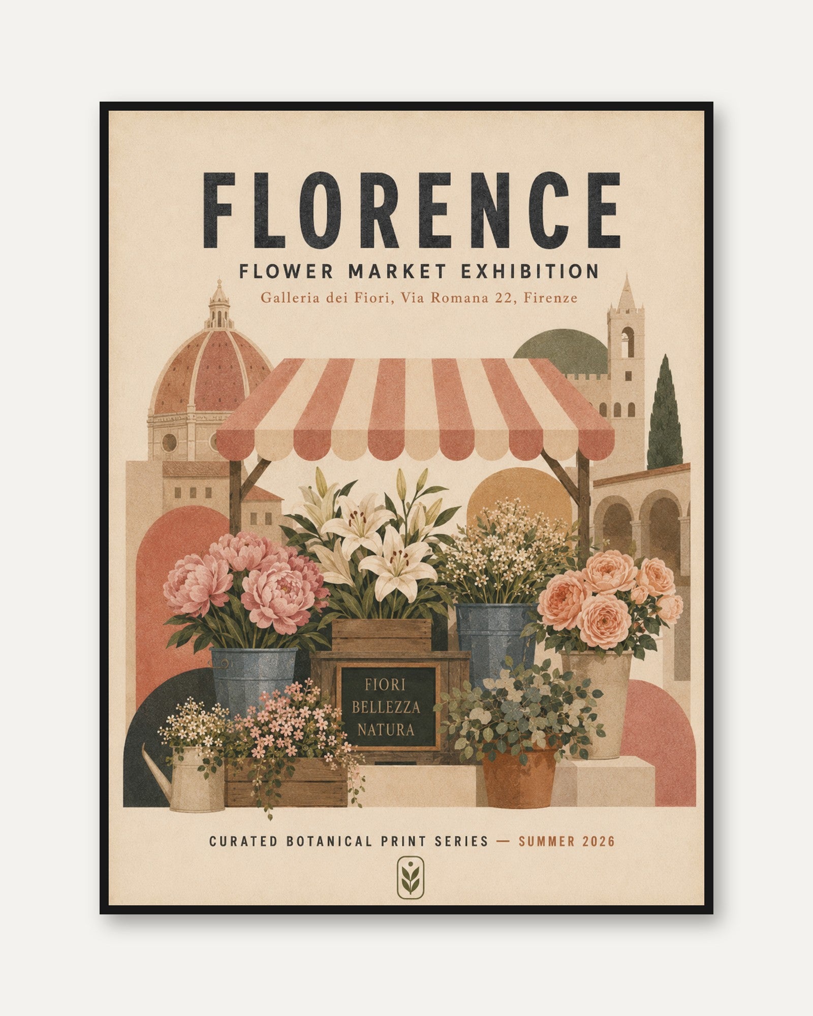 Florence Flower Market Print – Vintage Botanical Illustration - framed