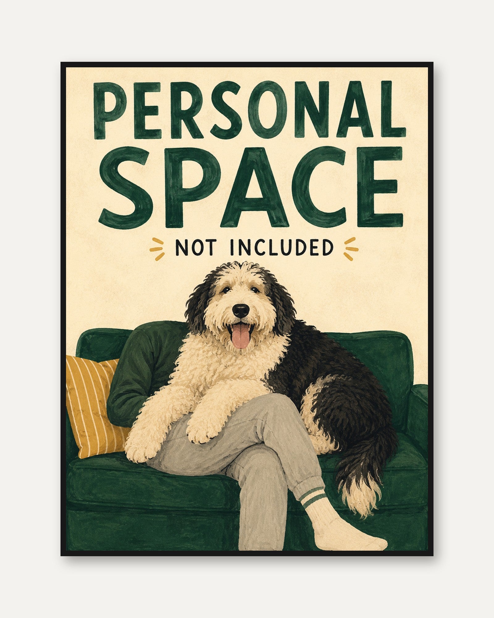 Funny Dog Wall Art – Shaggy Dog Couch Print - framed