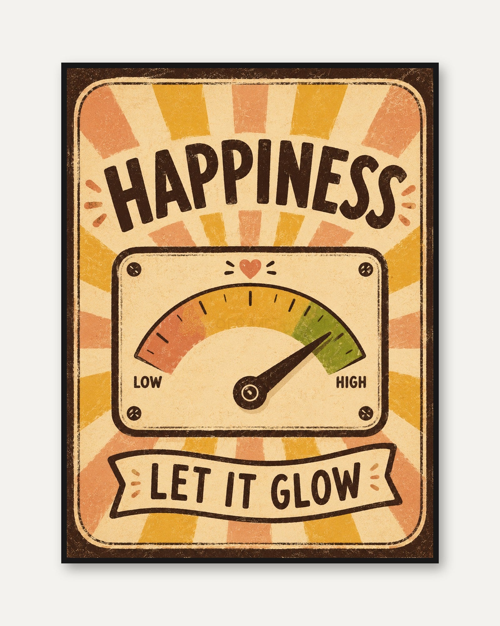 Happiness Wall Art – Retro Motivational Print - framed