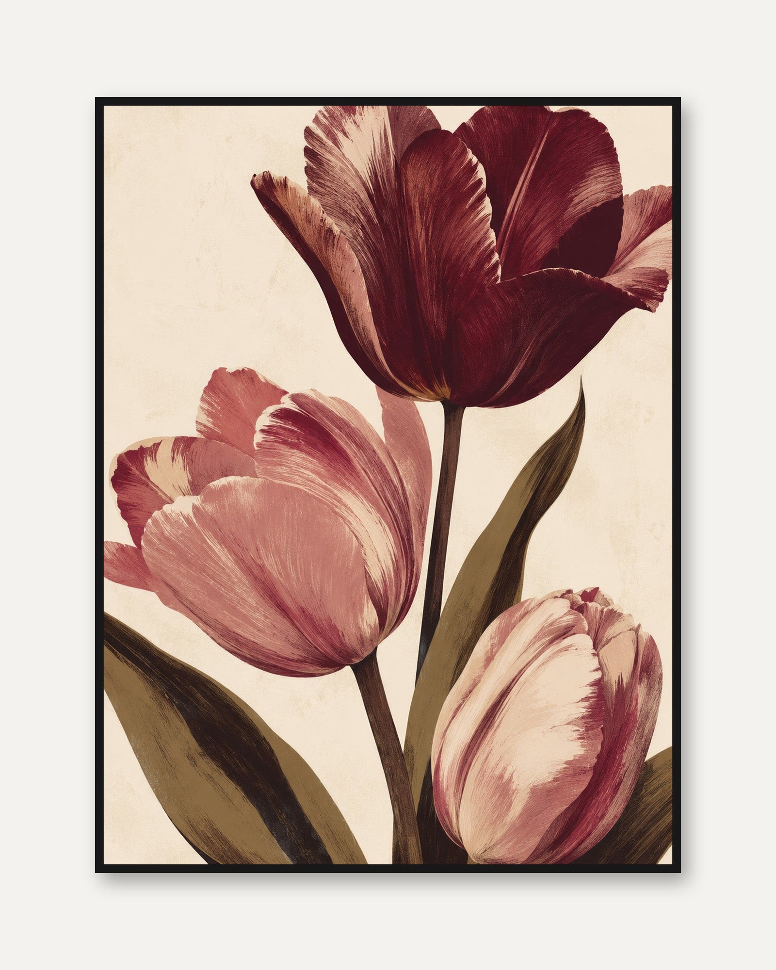 Tulip Wall Art – Vintage Floral Print - framed