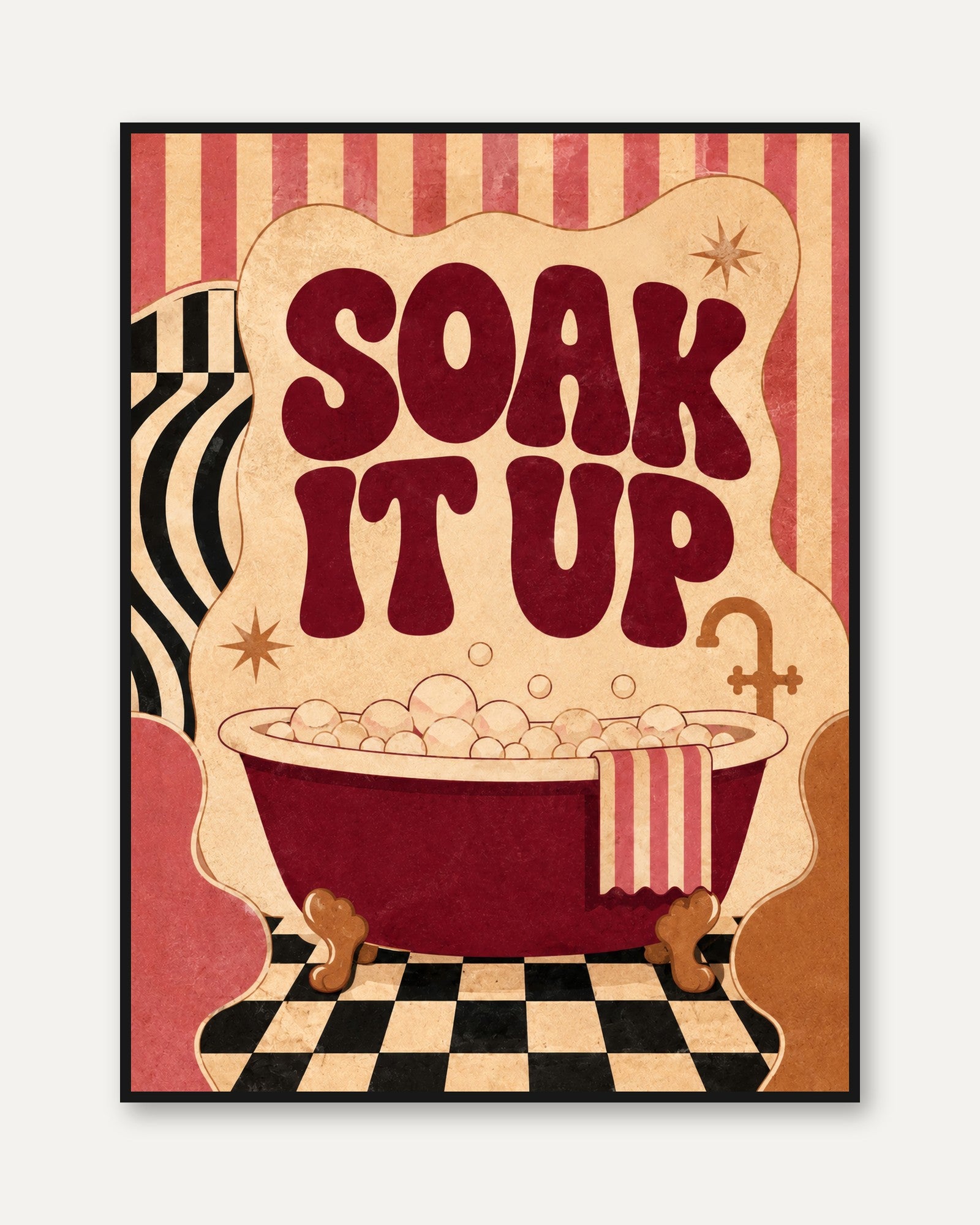 Soak It Up Bathroom Print: Retro Mid-Century Style (Multiple Sizes) - framed