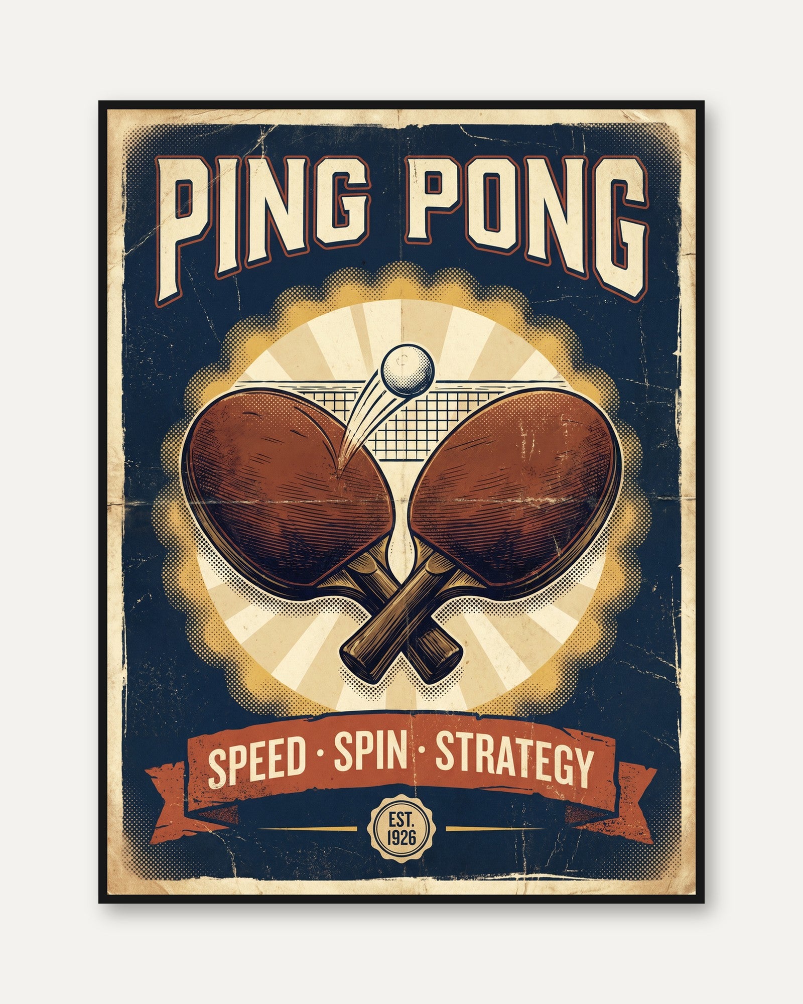 Vintage Ping Pong Print — Retro Table Tennis Poster - framed