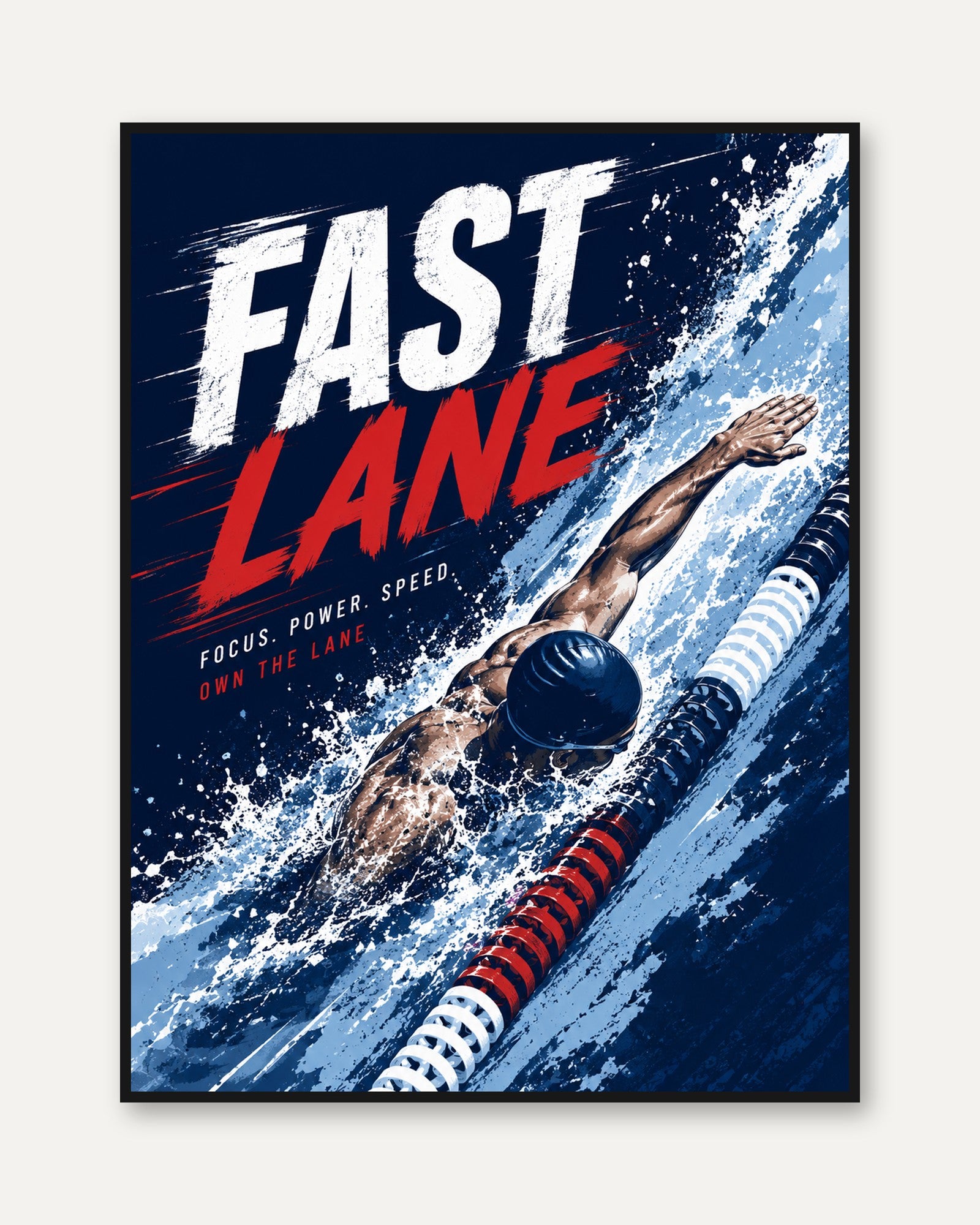 Fast Lane Swimming Poster: Retro Sports Motivational Art Print - framed