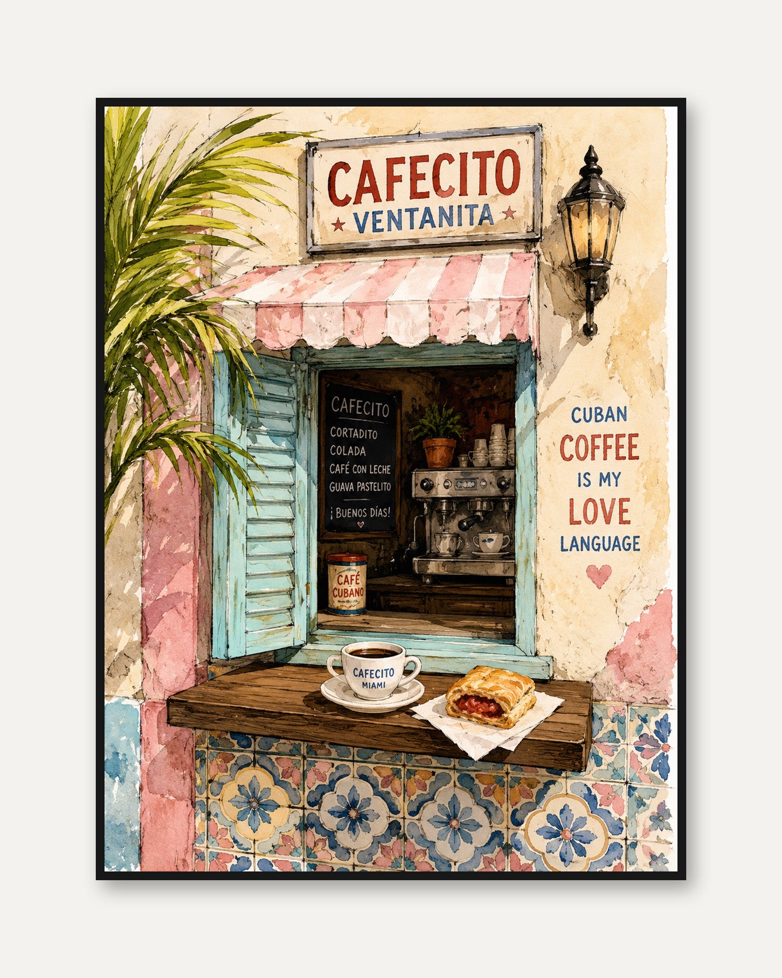 Cuban Coffee Print – Cafe Wall Art - framed