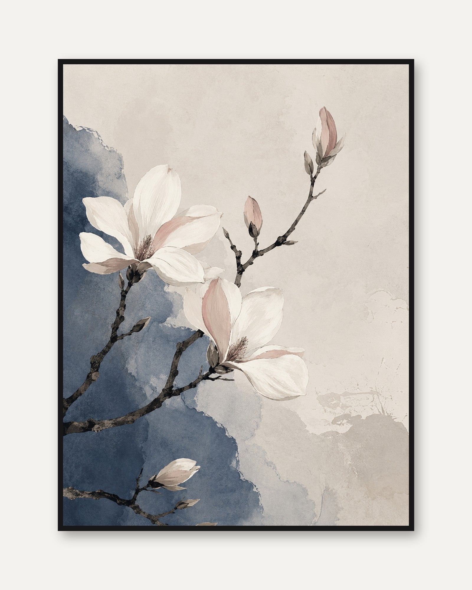 Magnolia Wall Art – Watercolor Floral Print - framed
