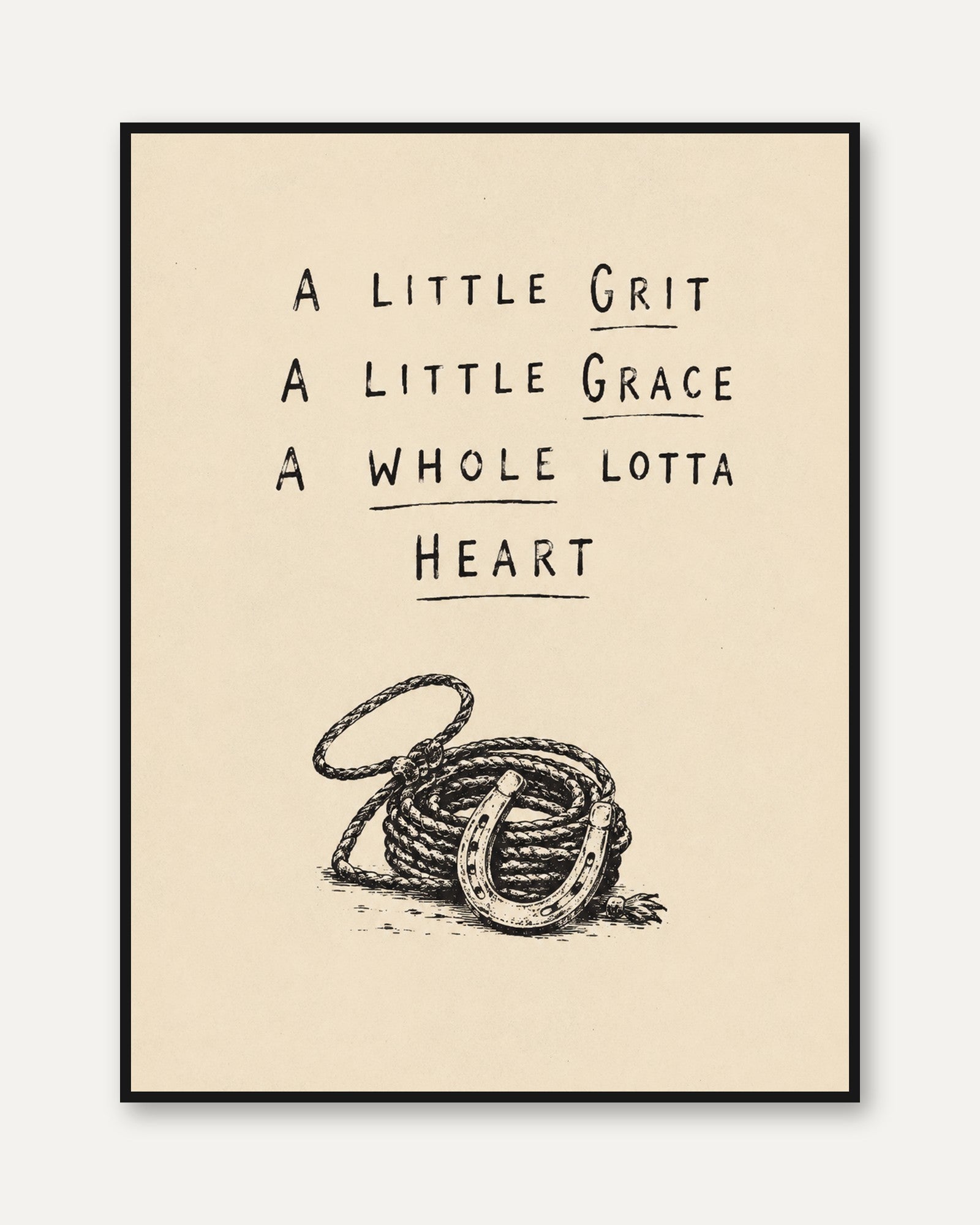Western Quote Print: Grit Grace & Heart Cowboy Wall Art - framed