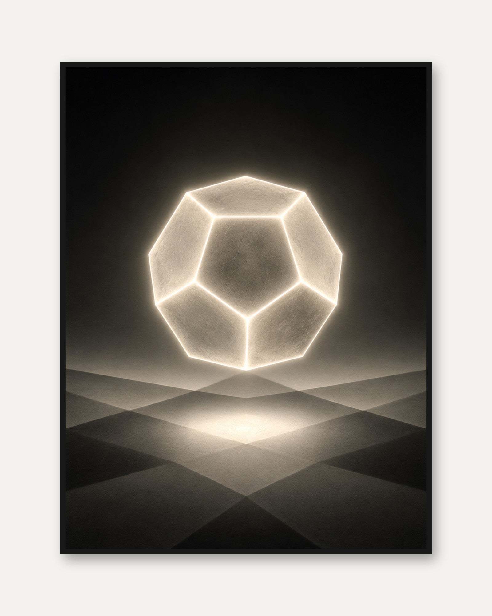 Geometric Dodecahedron Light Print: Minimalist Abstract Art - framed