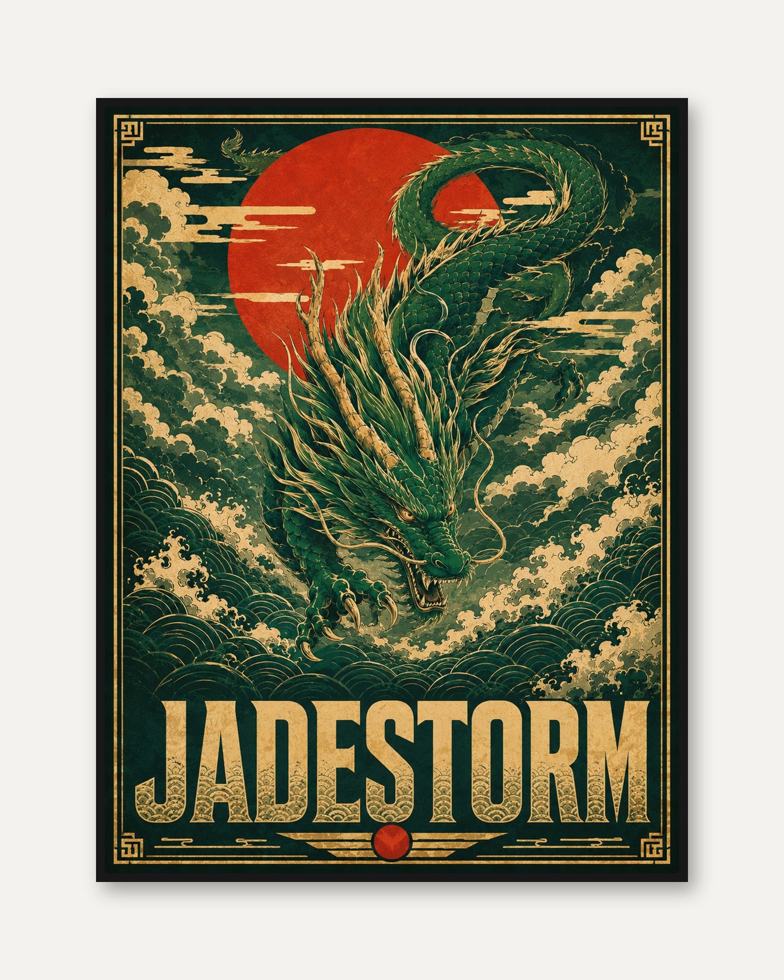 Japanese Dragon Poster – Jade Green - framed