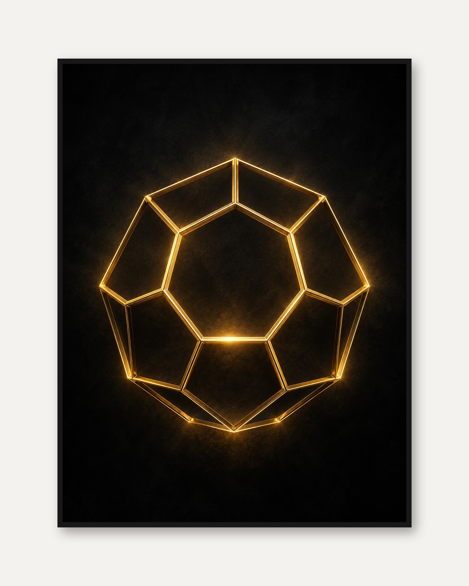 Golden Geometric Dodecahedron Wall Art: Neon Light Design - framed