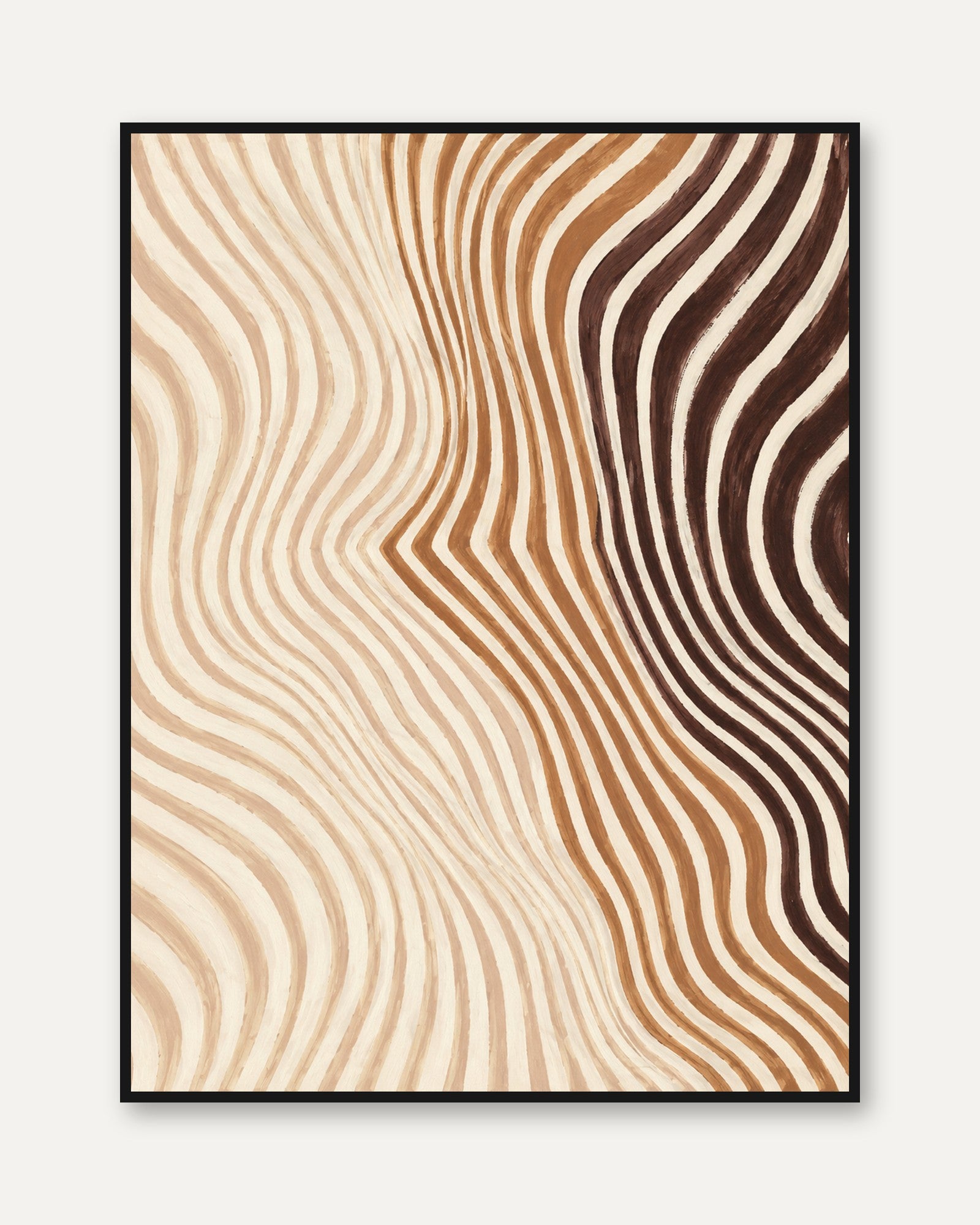 Wavy Lines Wall Art – Brown Abstract Print - framed