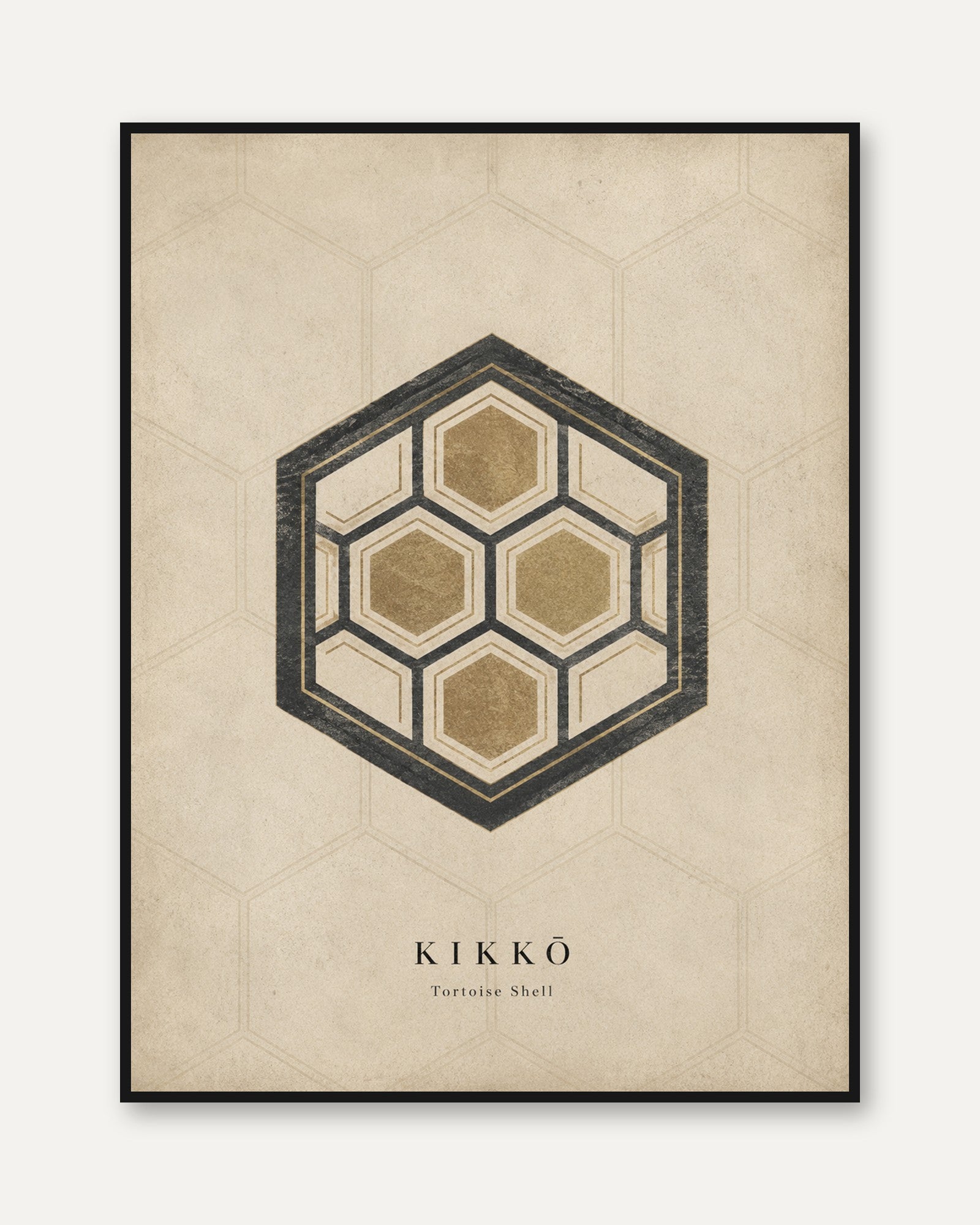 Japanese Geometric Hexagon Print: Tortoise Shell Pattern Art - framed