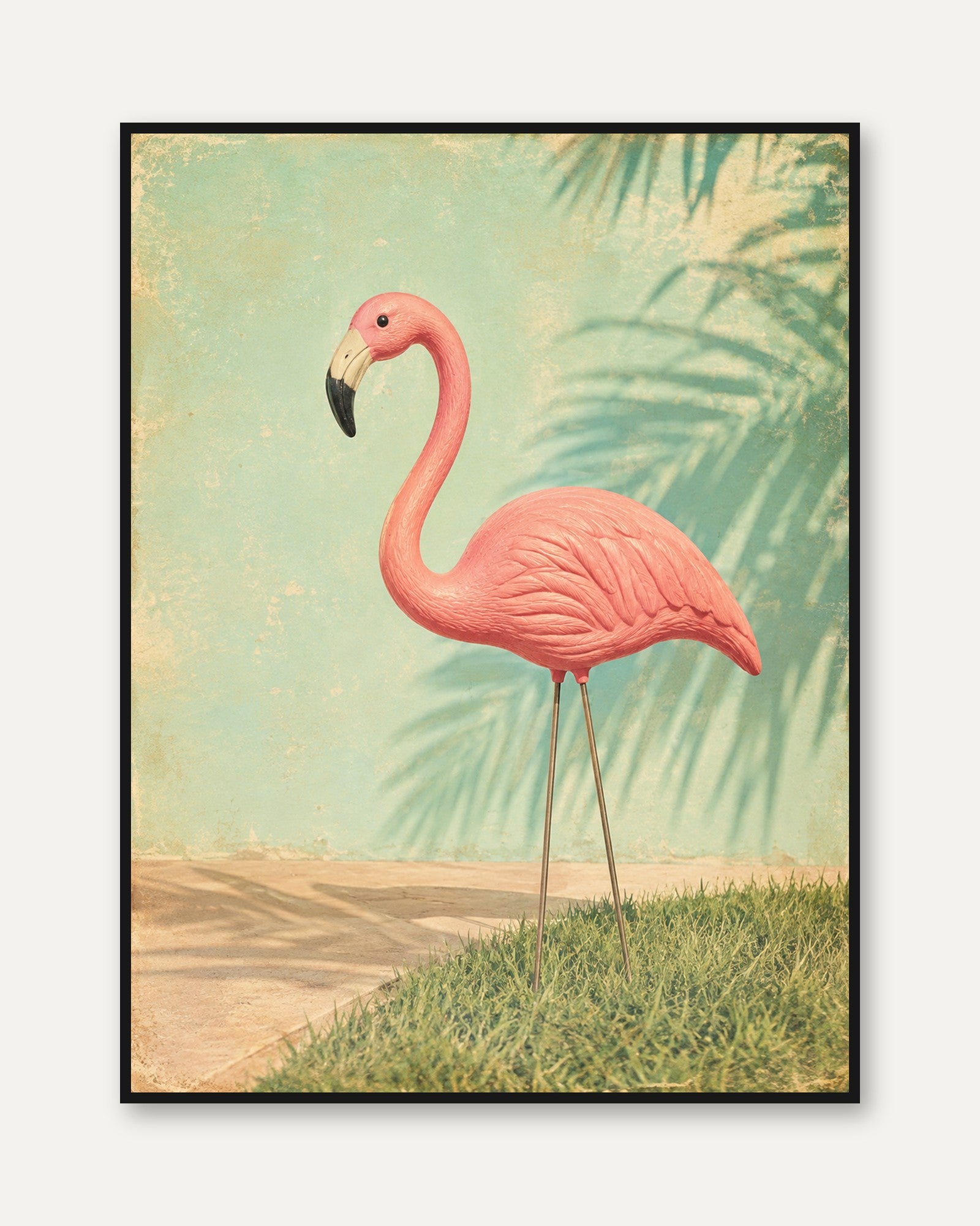 Vintage Flamingo Art Print: Retro Pink Tropical Wall Art - framed
