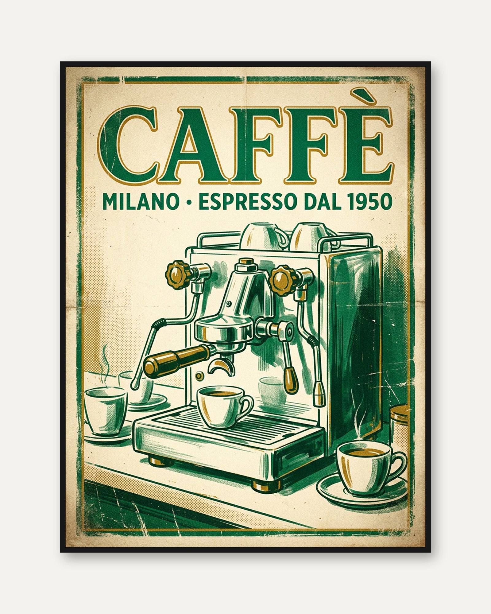 Vintage Espresso Machine Print — Retro Italian Coffee Poster - framed