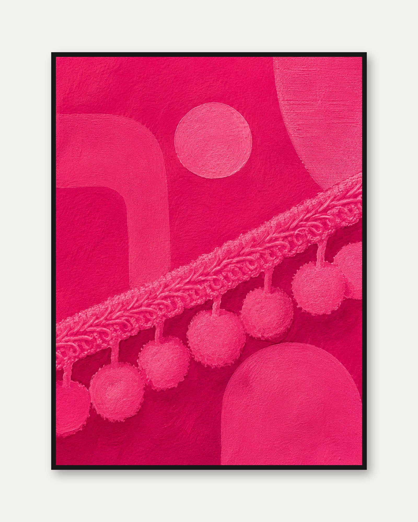 Hot Pink Textile Art Print: Abstract Geometric Composition - framed