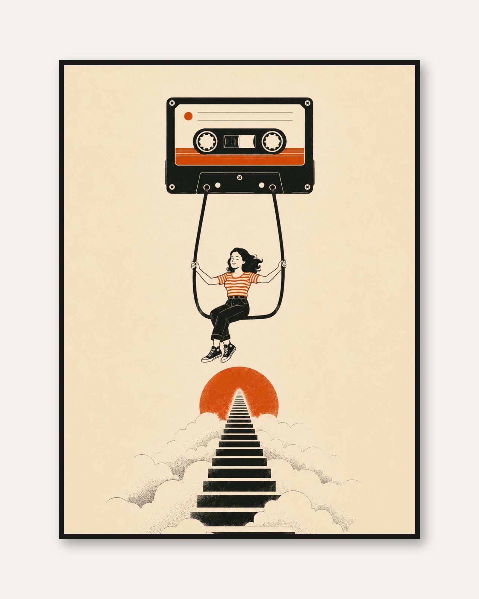 Cassette Tape Art: Nostalgic Music Wall Decor (Orange & Black) - framed