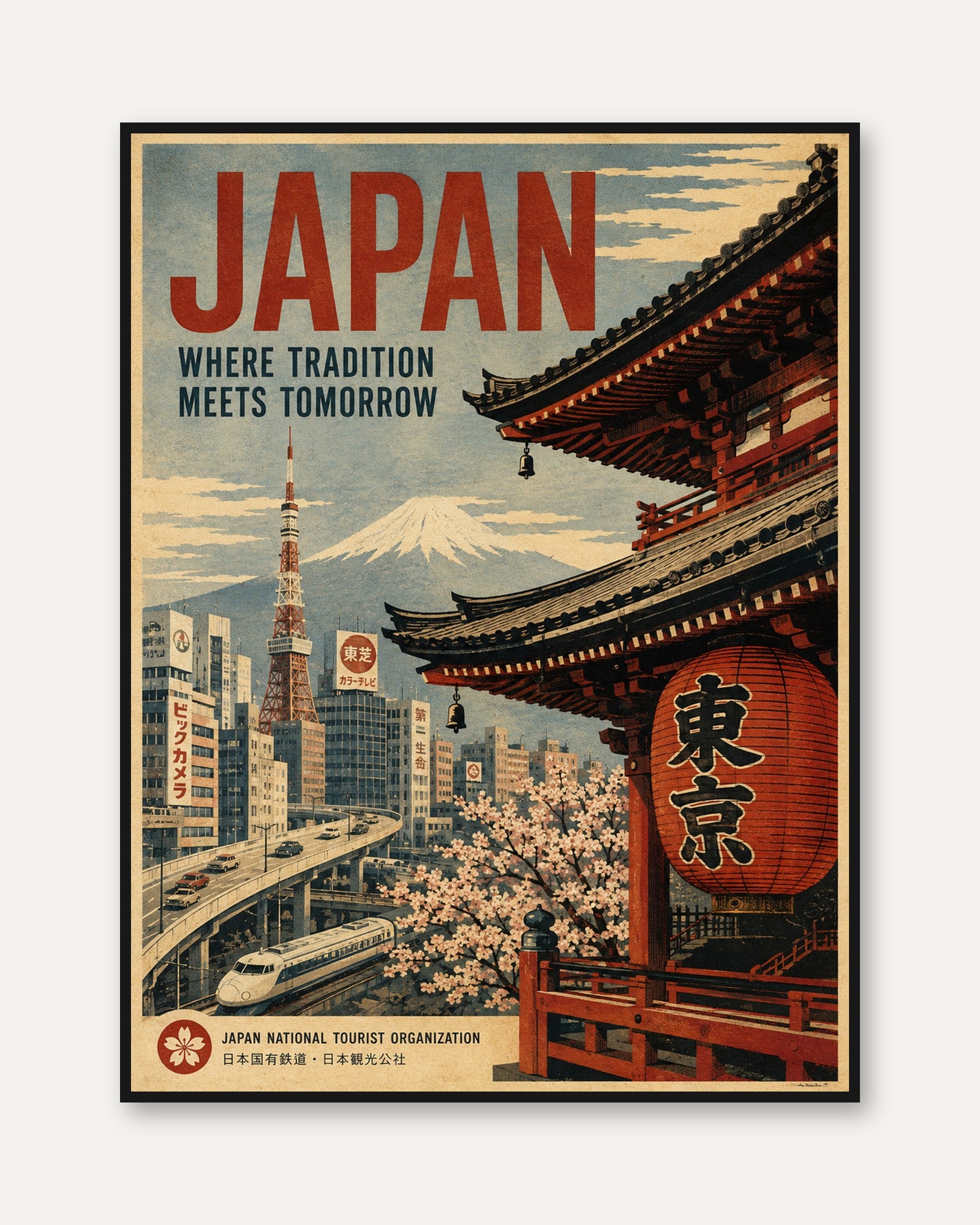 Japan Travel Poster – Vintage Tokyo Print - framed
