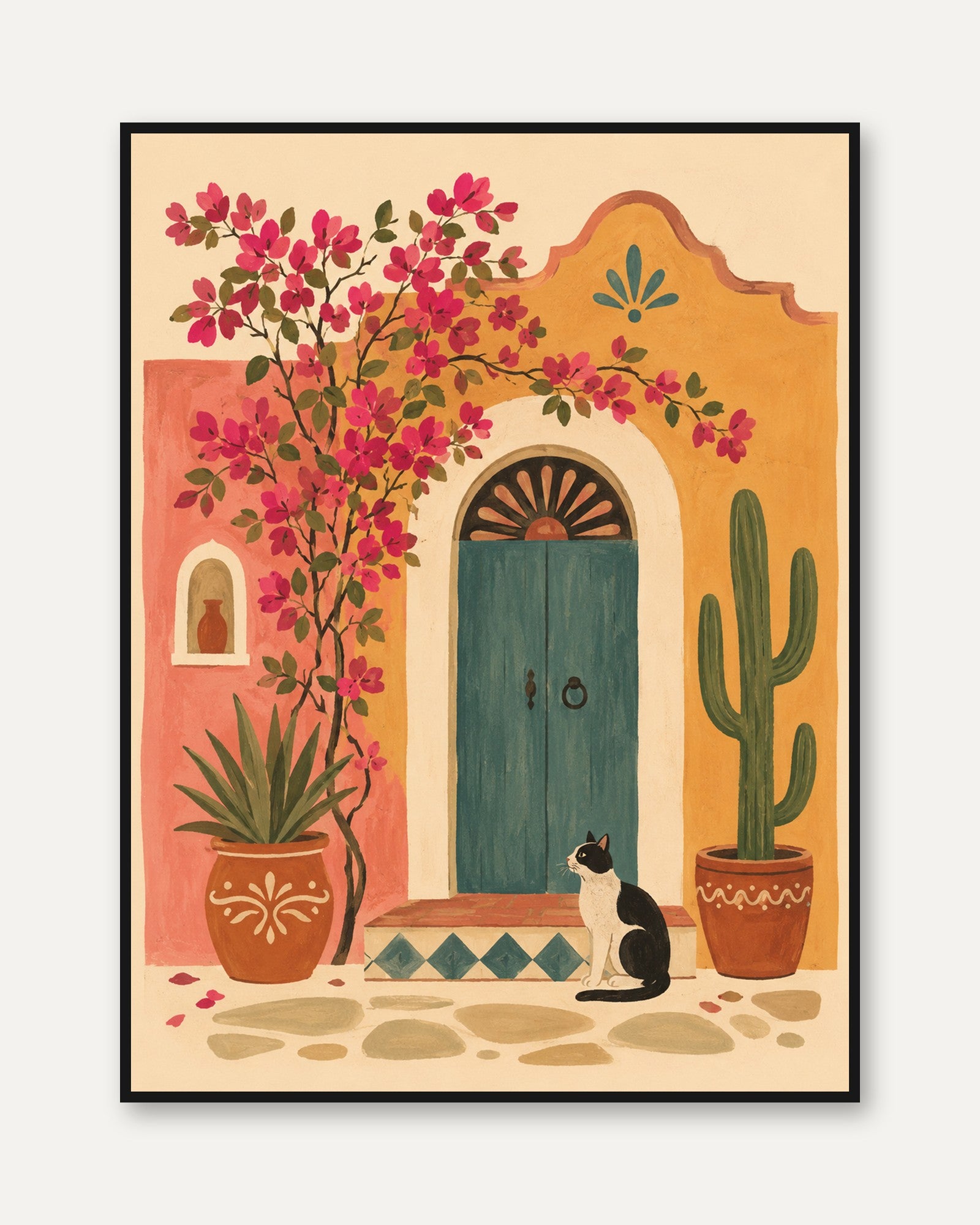 Mexican Hacienda Wall Art – Cat Doorway Print - framed