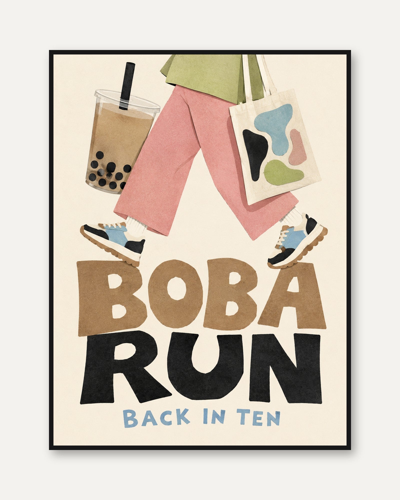 Boba Tea Wall Art – Modern Kitchen Print - framed
