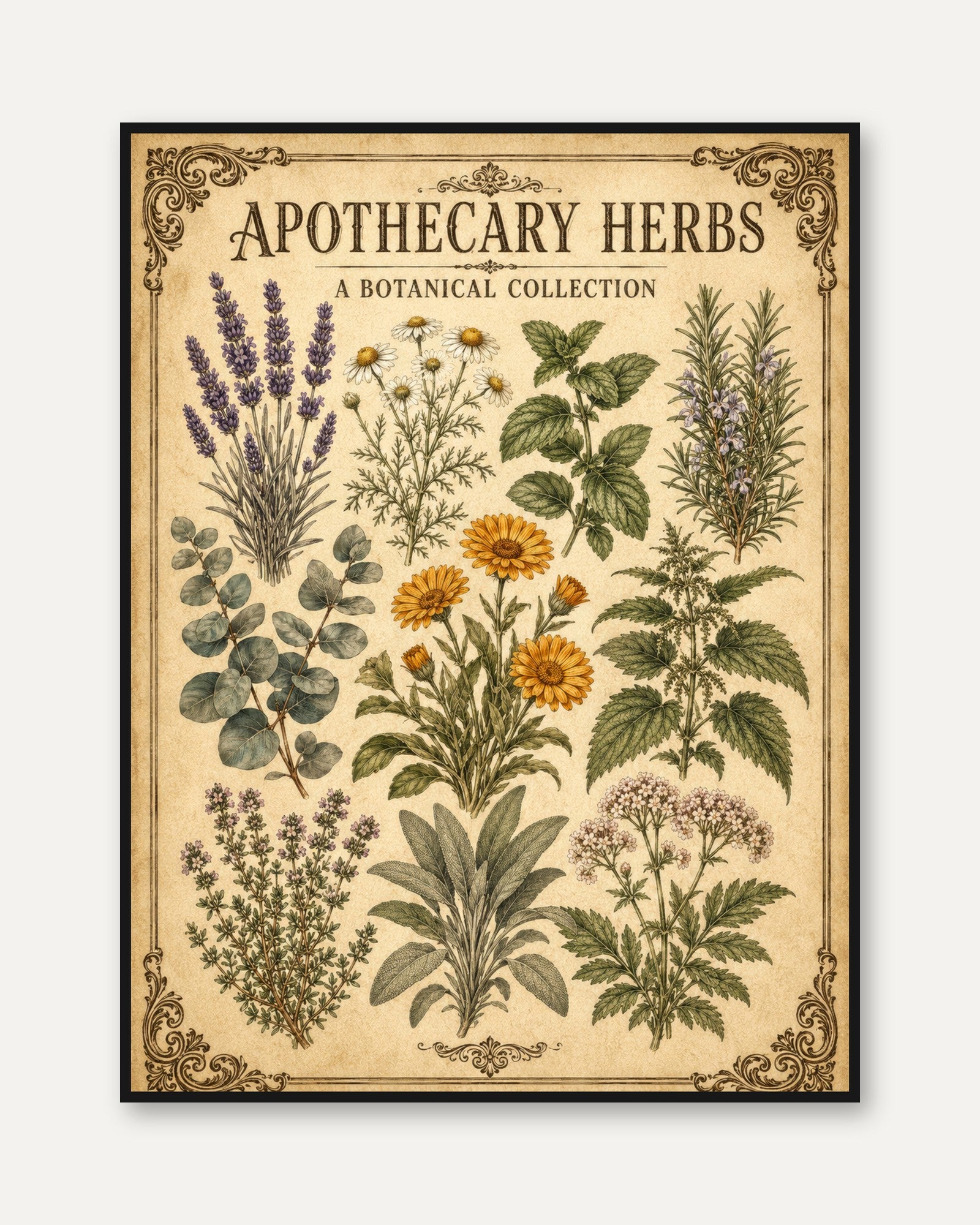 Vintage Apothecary Herbs Botanical Print - framed