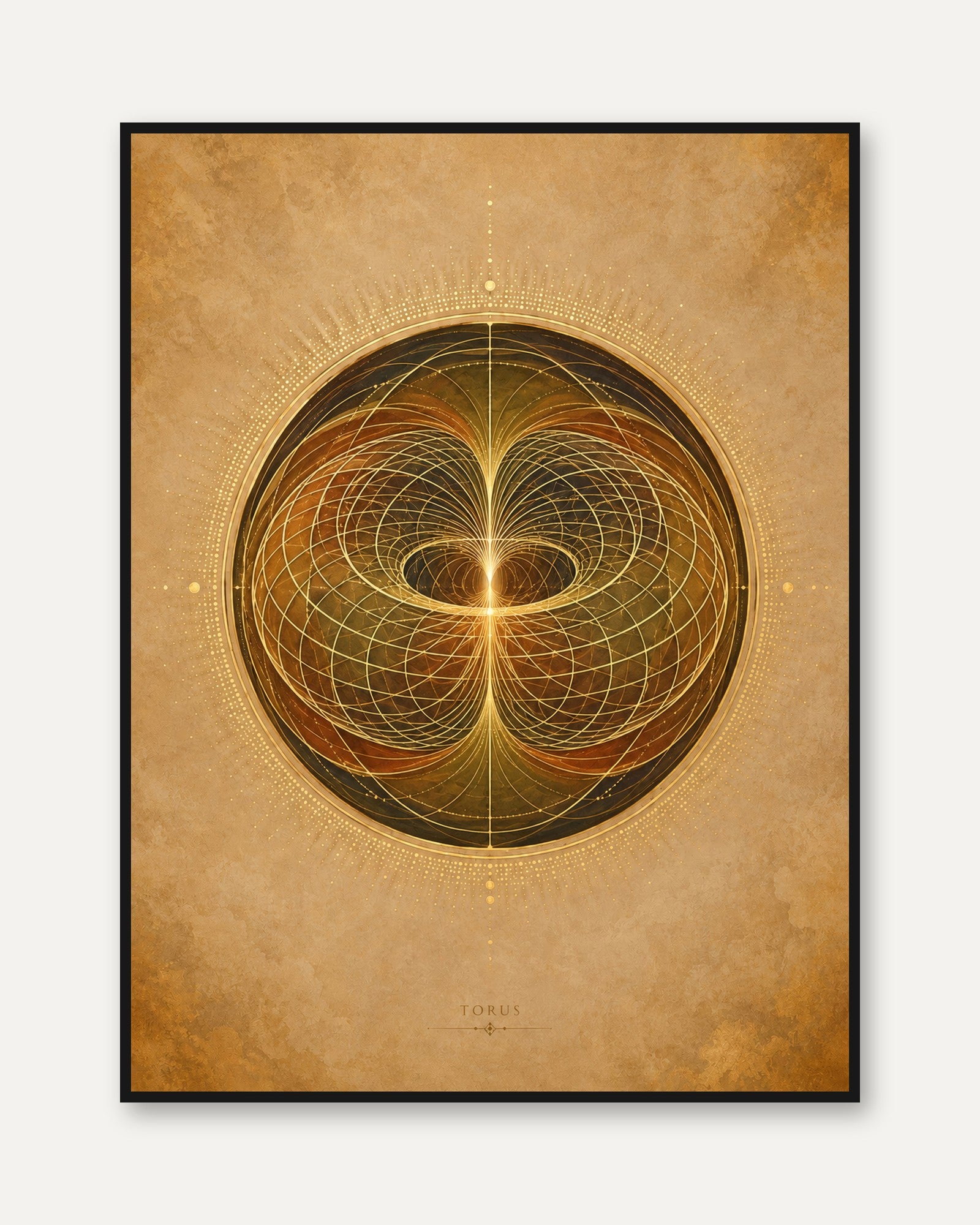 Torus Sacred Geometry Print: Golden Energy Field - framed