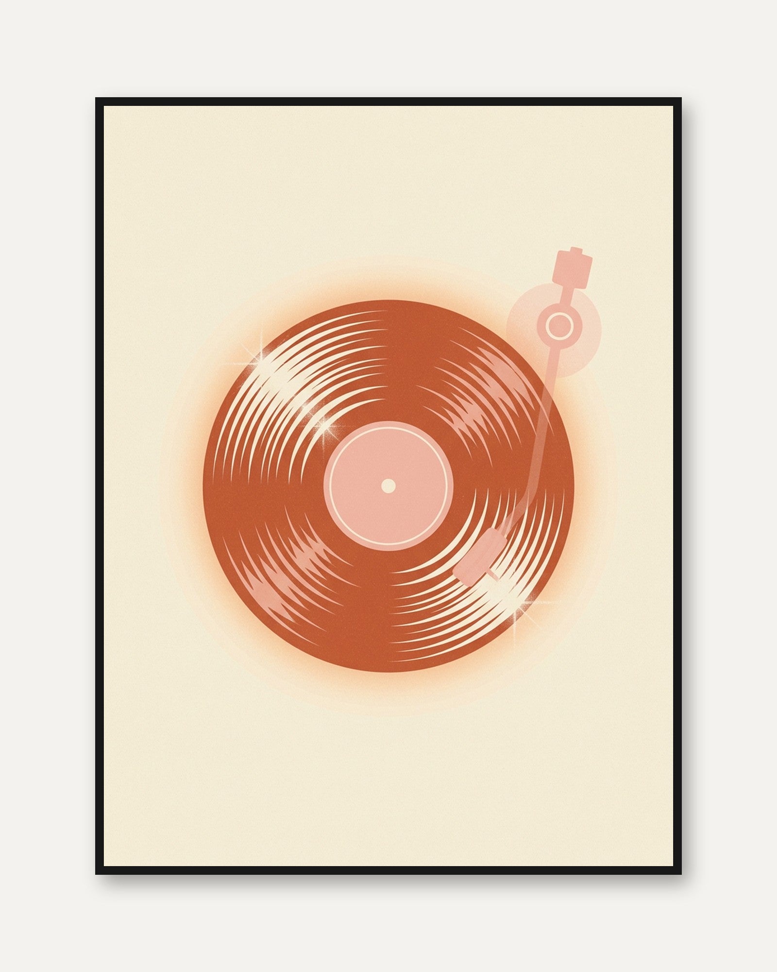 Vinyl Record Turntable Print — Retro Mid-Century Music Art - framed