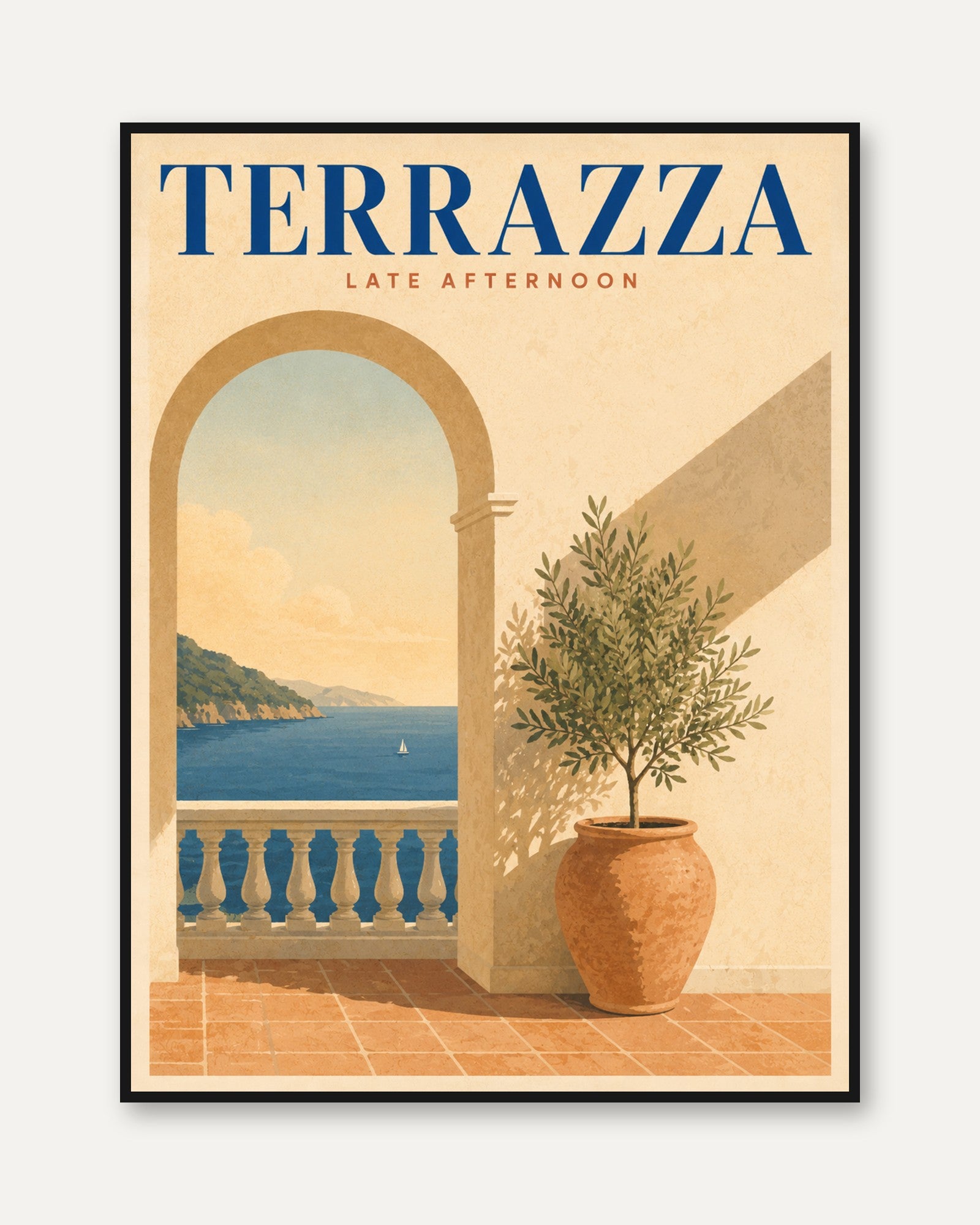 Mediterranean Travel Poster – Terrazza Wall Art - framed