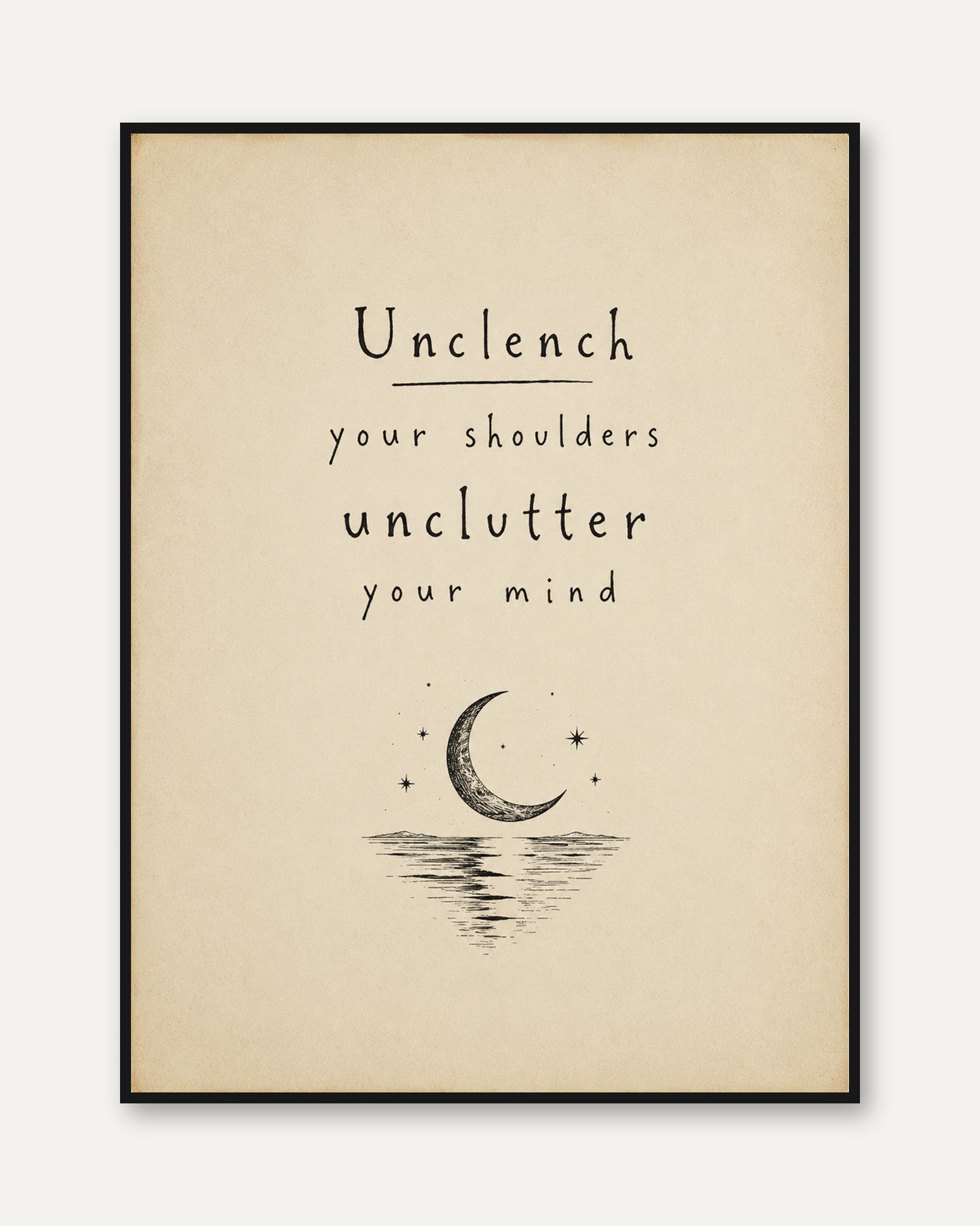 Relaxing Moon Typography Print: Mindfulness and Meditation Decor - framed